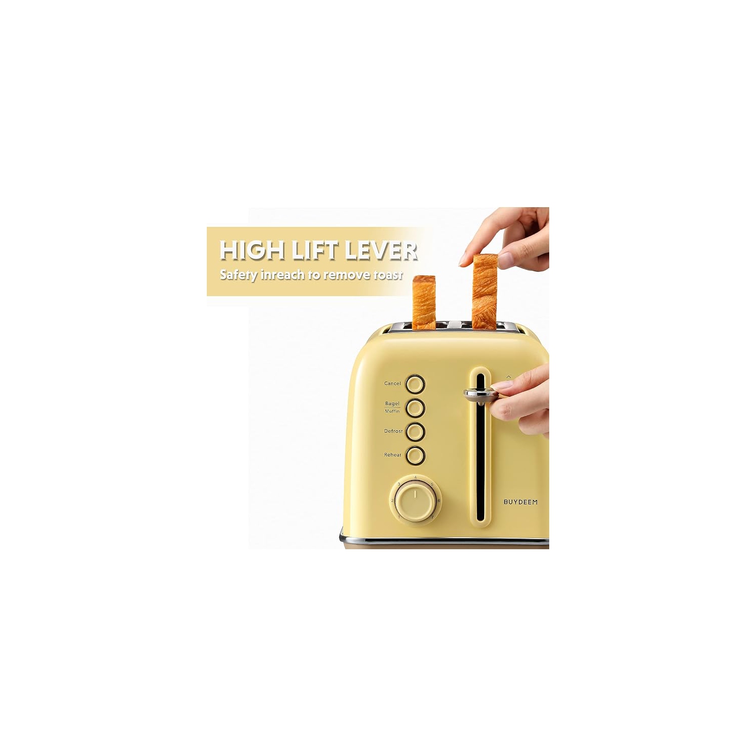 BUYDEEM DT620-MY 2-Slice Extra Wide Slots Toaster Retro Stainless Steel with High Lift Lever - Mellow Yellow