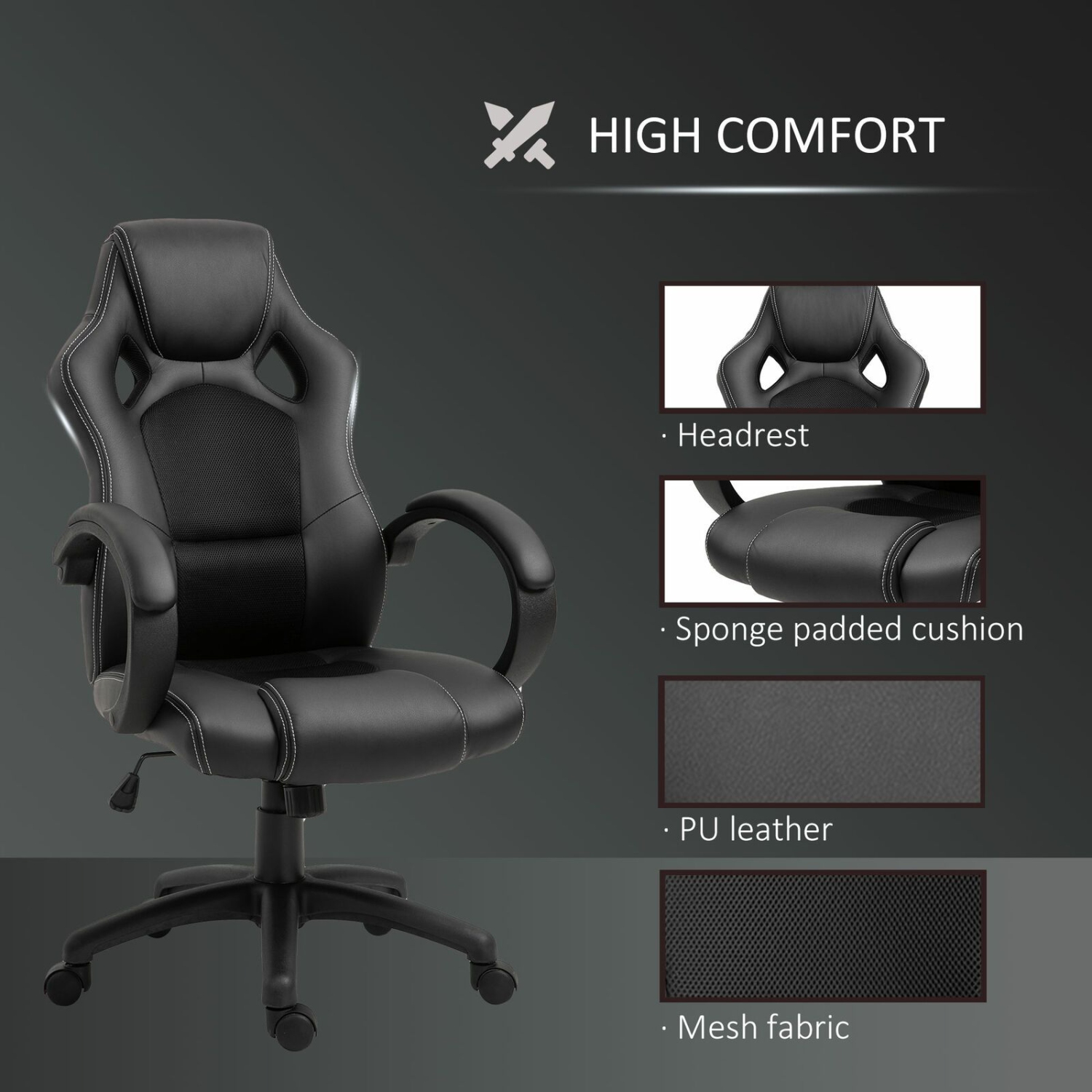 46.5” Rac Car Style Office Gaming Chair Hydraulic Computer Chair