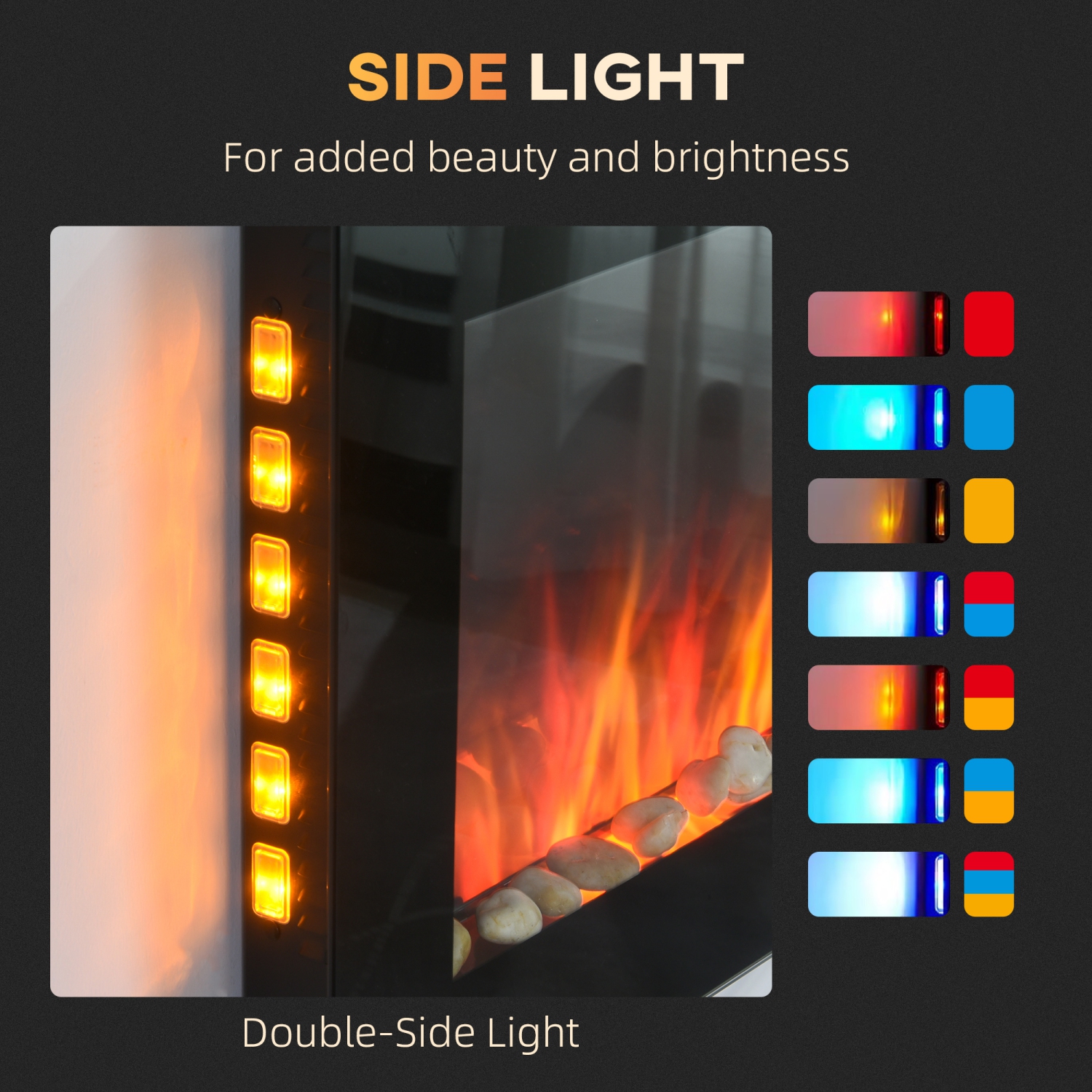 HOMCOM 36 Inch Electric Fireplace, Wall Mounted Fireplace with Patented 7 Colour Adjustable LED Flame Effect, Remote Control, 2 Modes Heat, 750/1500W