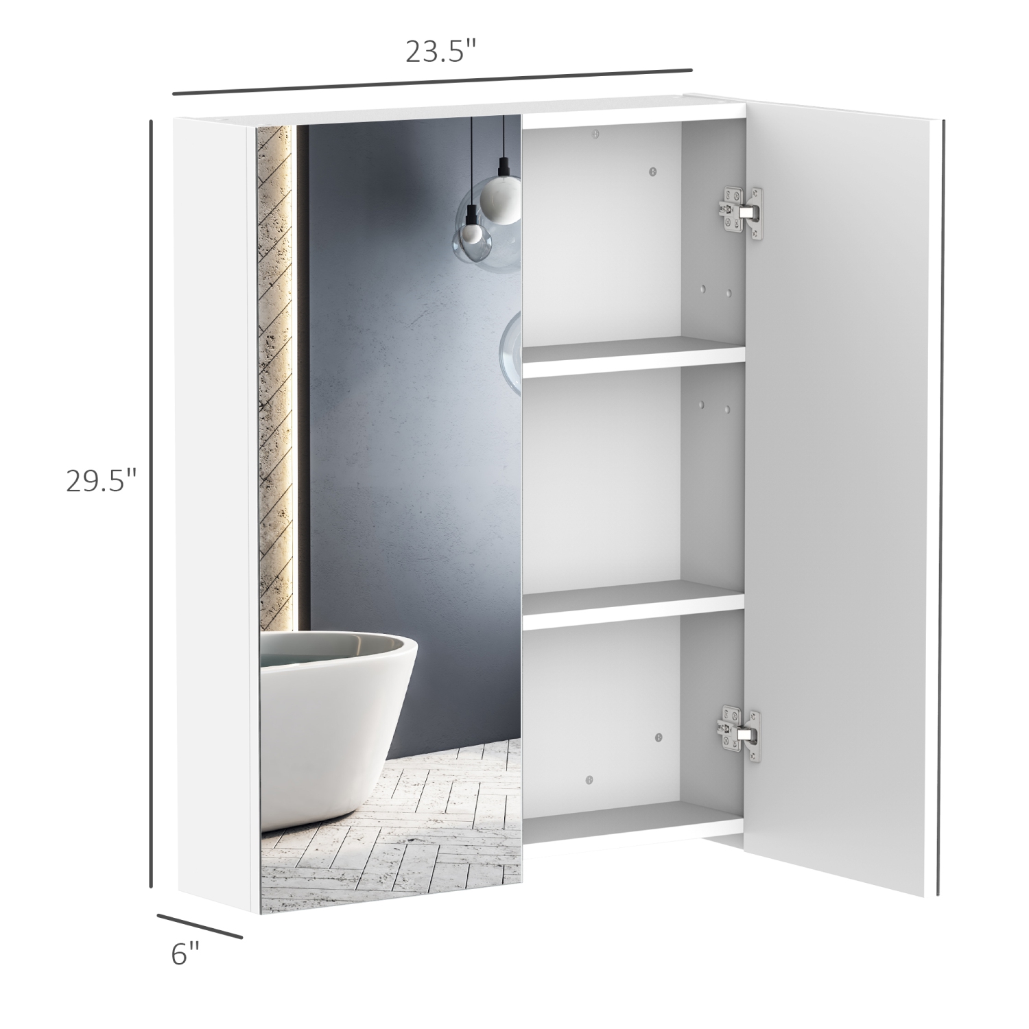 HOMCOM Wall Mount Medicine Cabinet with Mirror, Bathroom Mirror Cabinet Storage Organizer with Adjustable Shelf, Double Door Cupboard, Soft Closing,