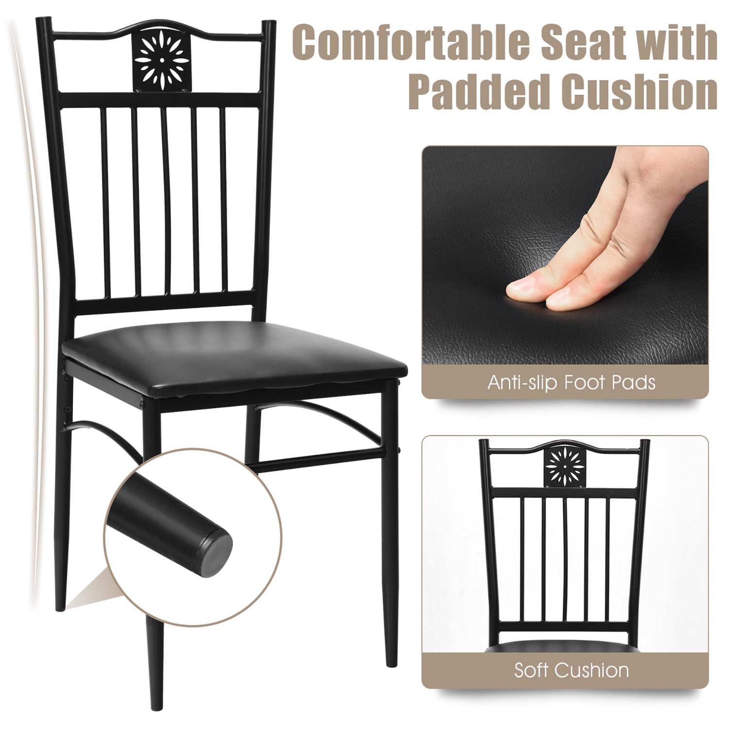 Costway 5PCS Dining Set Metal Table & 4 Chairs Kitchen Breakfast Furniture Black