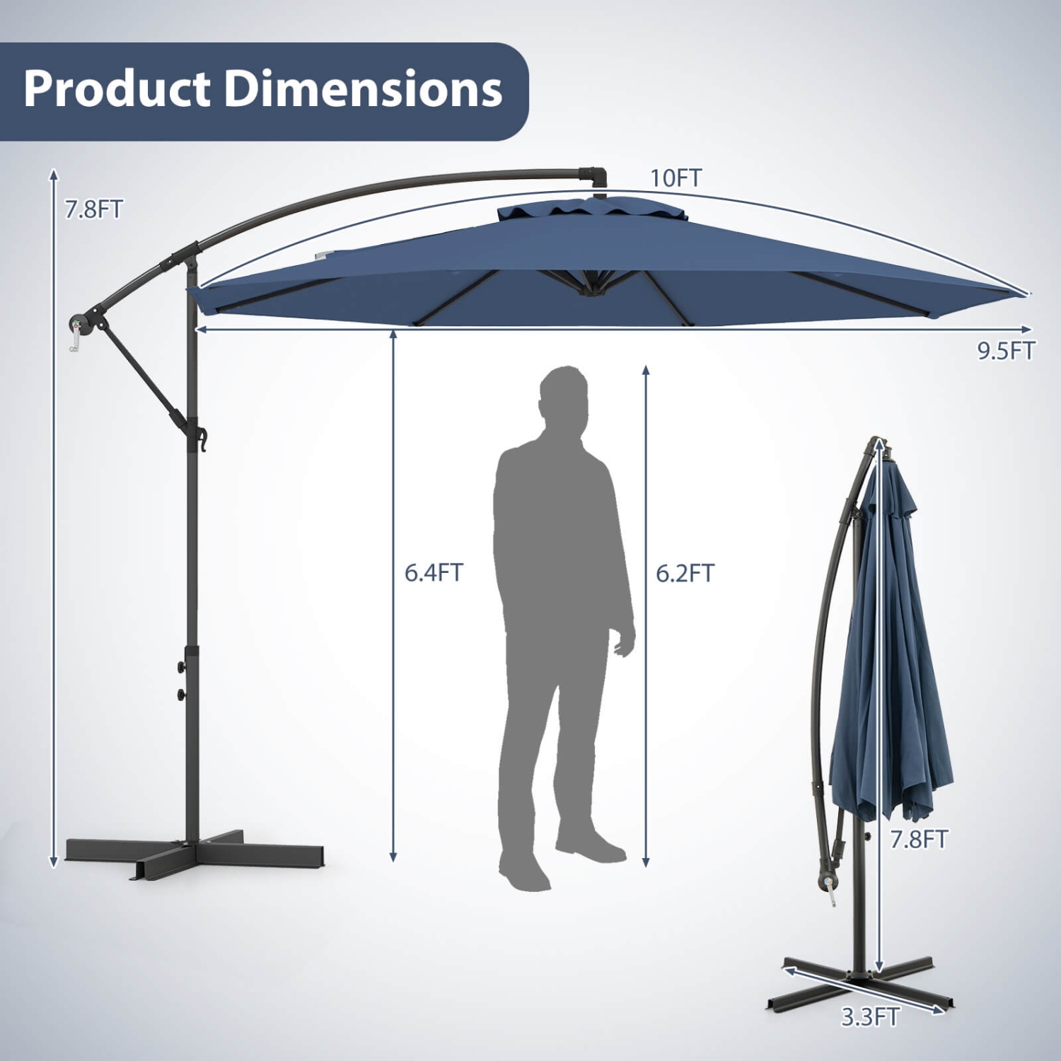 Costway 10 FT Patio Offset Umbrella w/8 Ribs Cross Base Tilt