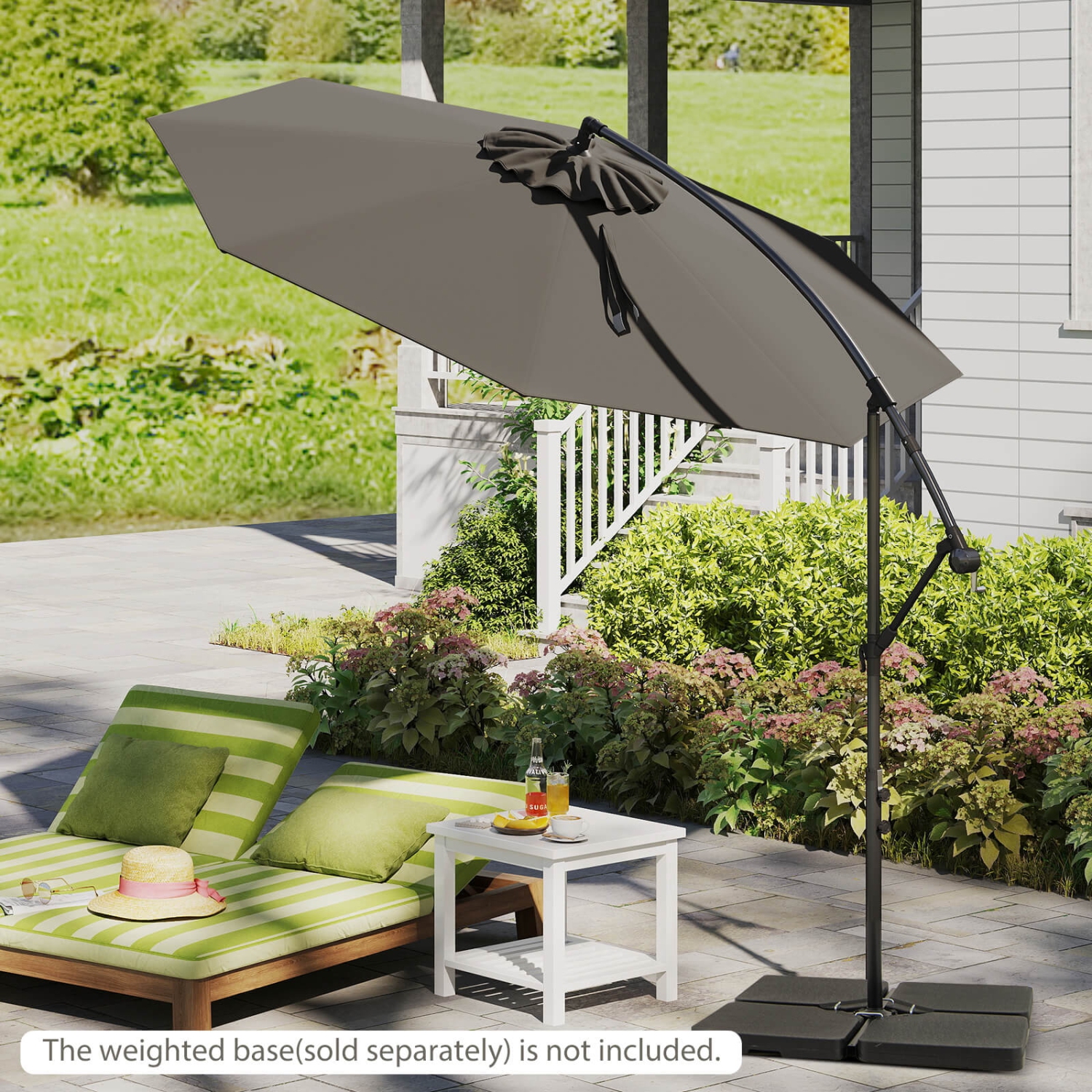 Costway 10 FT Patio Offset Umbrella w/8 Ribs Cross Base Tilt