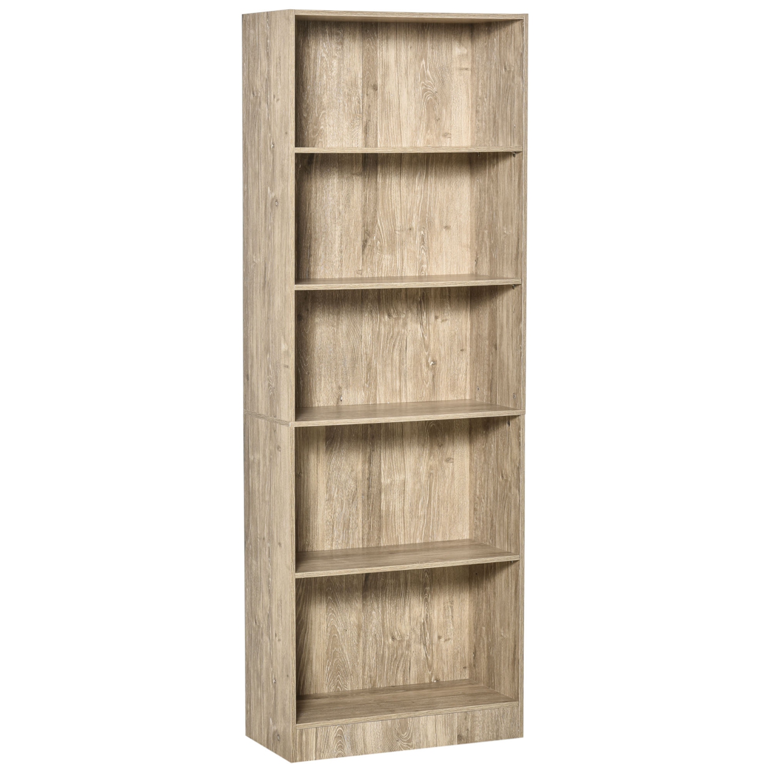 HOMCOM 5-Tier Bookcase Storage Cupboard with Adjustable Shelves Display Unit for Living Room, Office, Nature Wood
