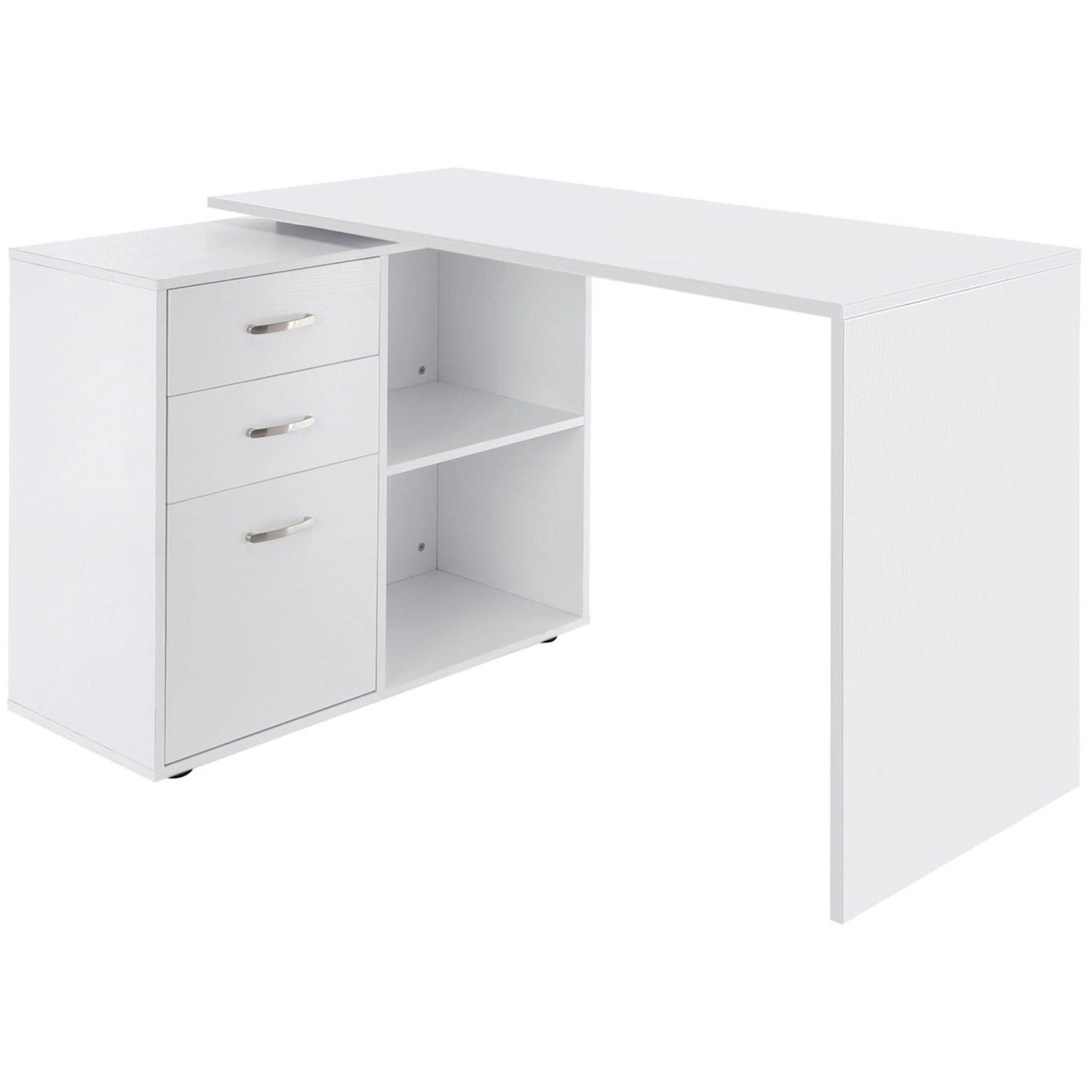 HOMCOM 46" L Shaped Desk with Drawers, Computer Corner Desk with Storage Shelf, PC Table Home Office Workstation, White