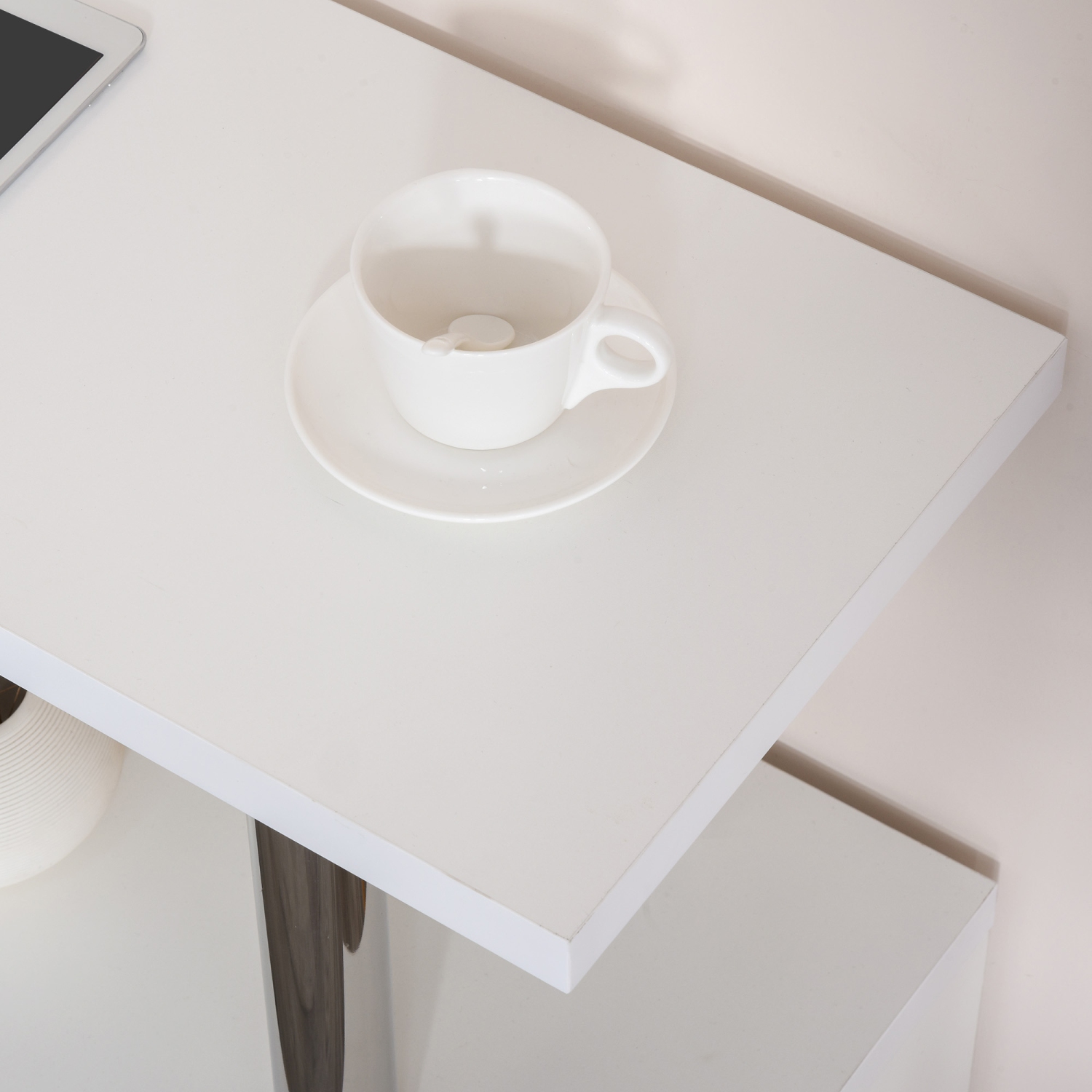 HOMCOM 55" L Shaped Computer Desk, Rotating Home Office Corner Desk, Study Workstation with Storage Shelves, Cabinet and Drawer for Small Space, White