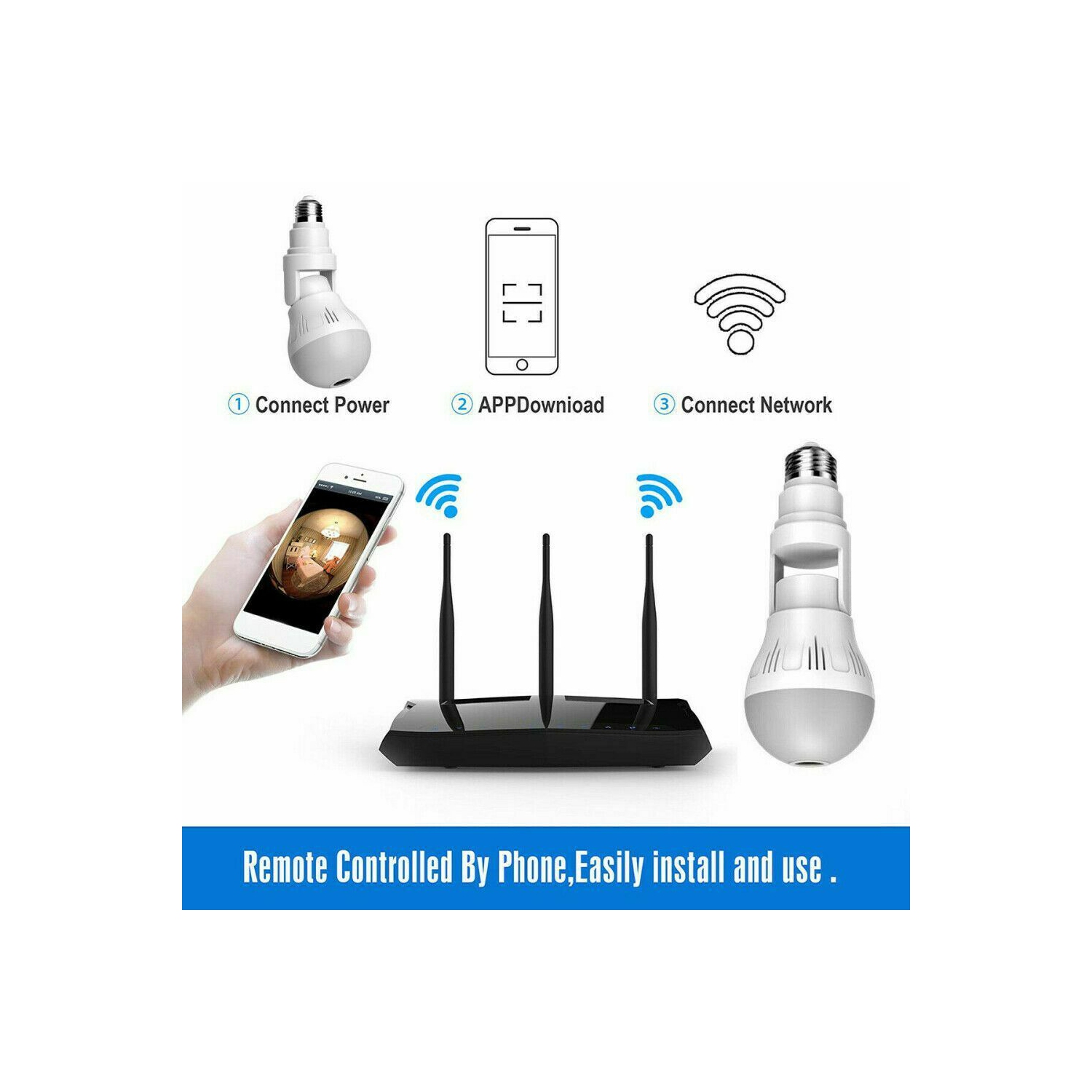 CAMÉRA ip Wi-Fi 1080p ampoule sans fil sécurité à domicile ampoule très grand angulaire nuit