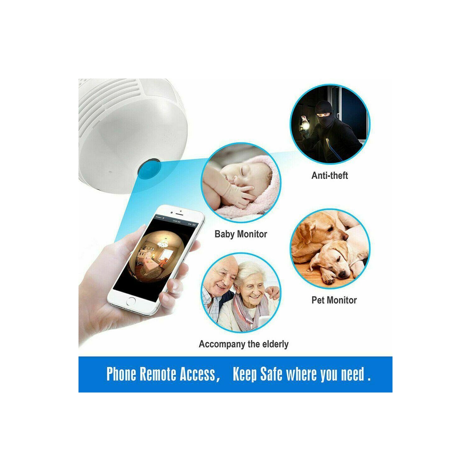 CAMÉRA ip Wi-Fi 1080p ampoule sans fil sécurité à domicile ampoule très grand angulaire nuit