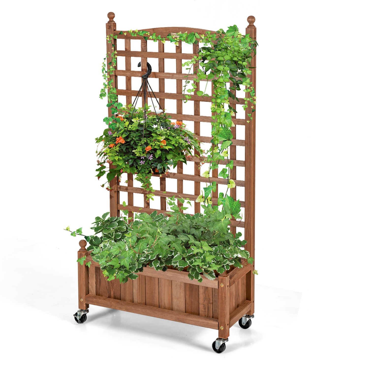 Costway 2PC 50in Wood Planter Box w/Trellis Mobile Raised Bed for Climbing Plant