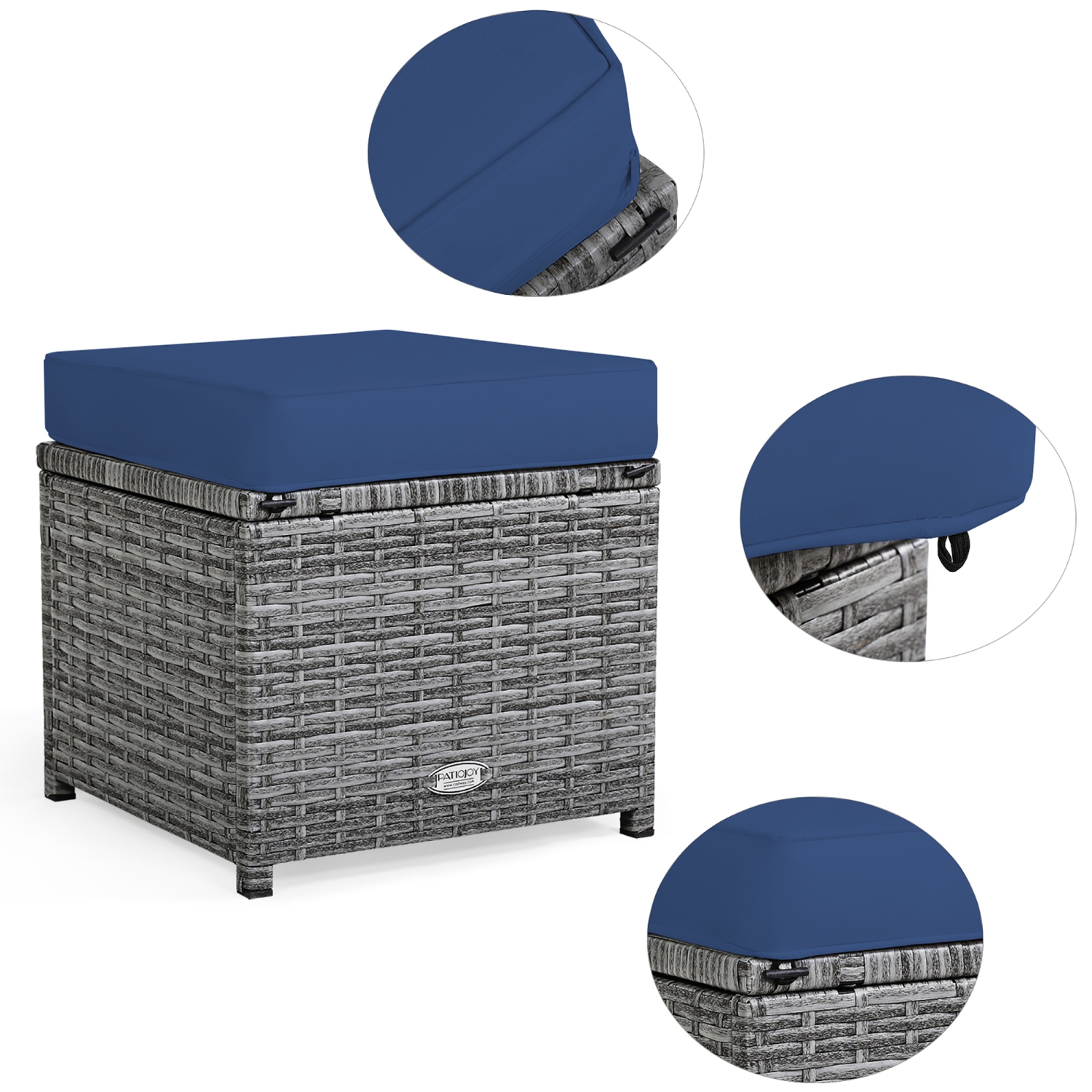 Ensemble patio de 7 pièces avec ensemble de salle à manger et canapé modulaire et pouf de patio en rotin de Costway, bleu marine