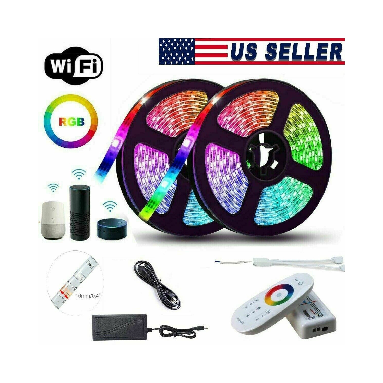 Led Strip Lights 32.8ft 10m RGB 5050 Warm White 18A 2.4G RGBW Strip Controller