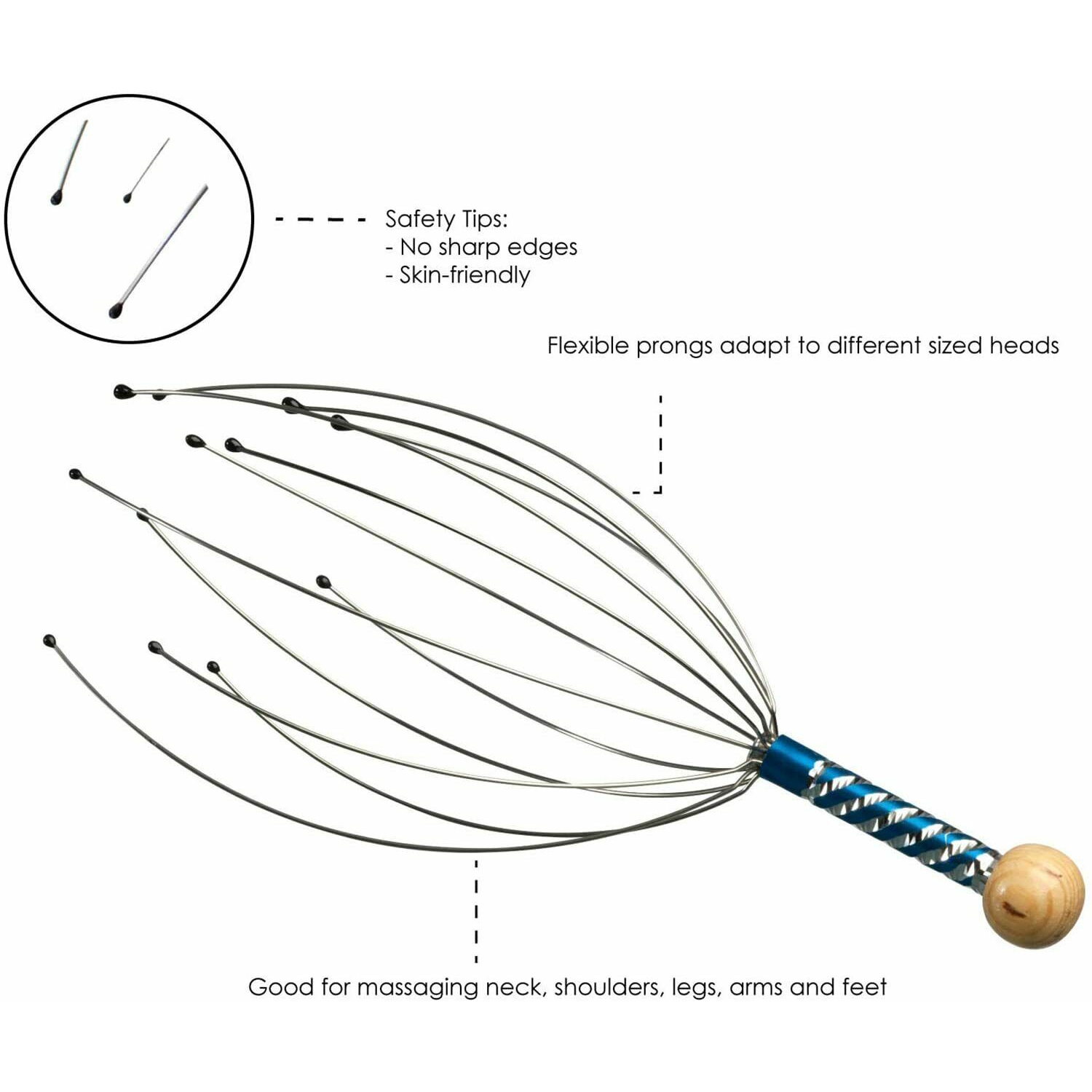 Scalpe Head Massager with Wooden Handle for Home Spa Relief and Relaxation CA