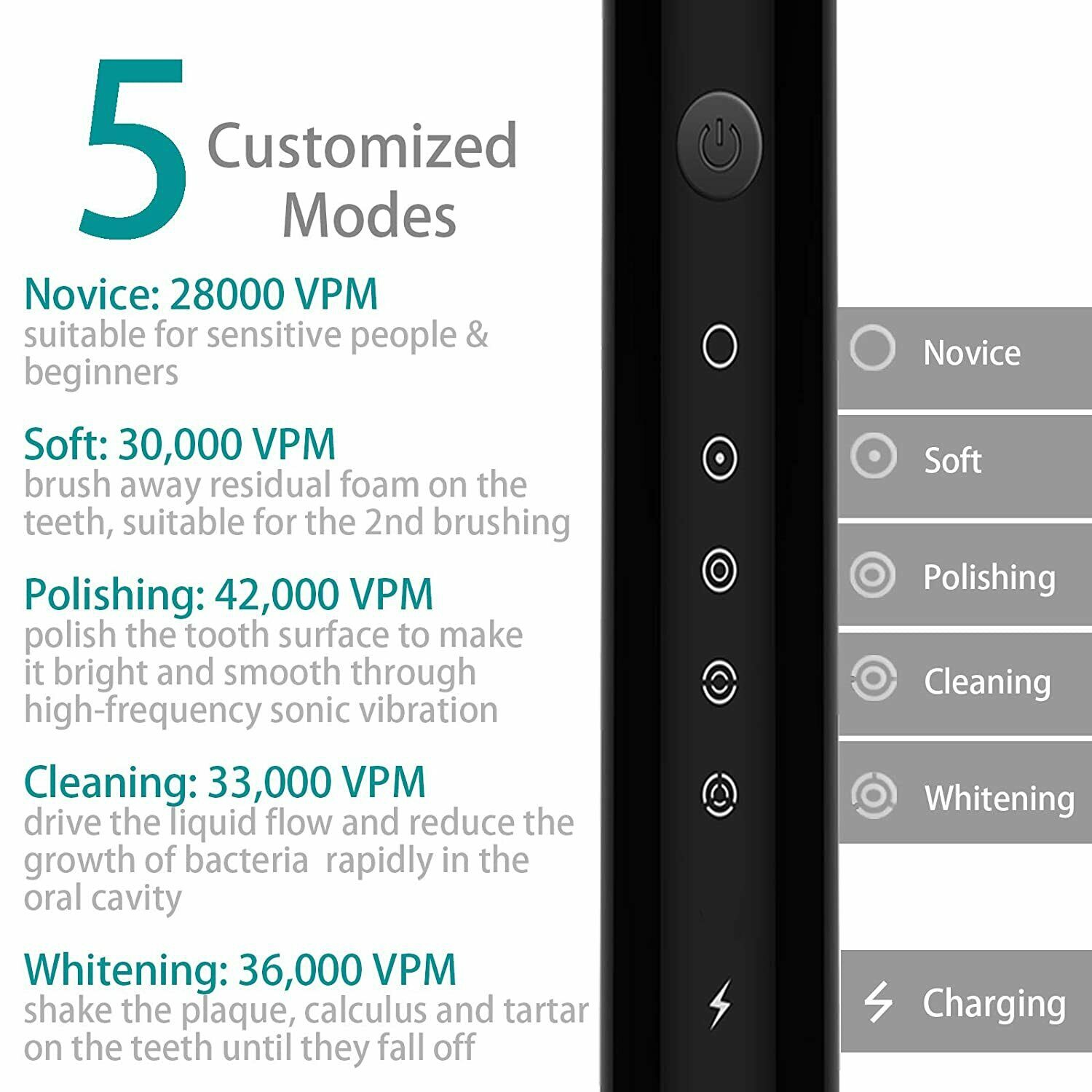 Rechargeable Electric Toothbrush Travel Case 8 Brush Heads Whitening 5 Modes