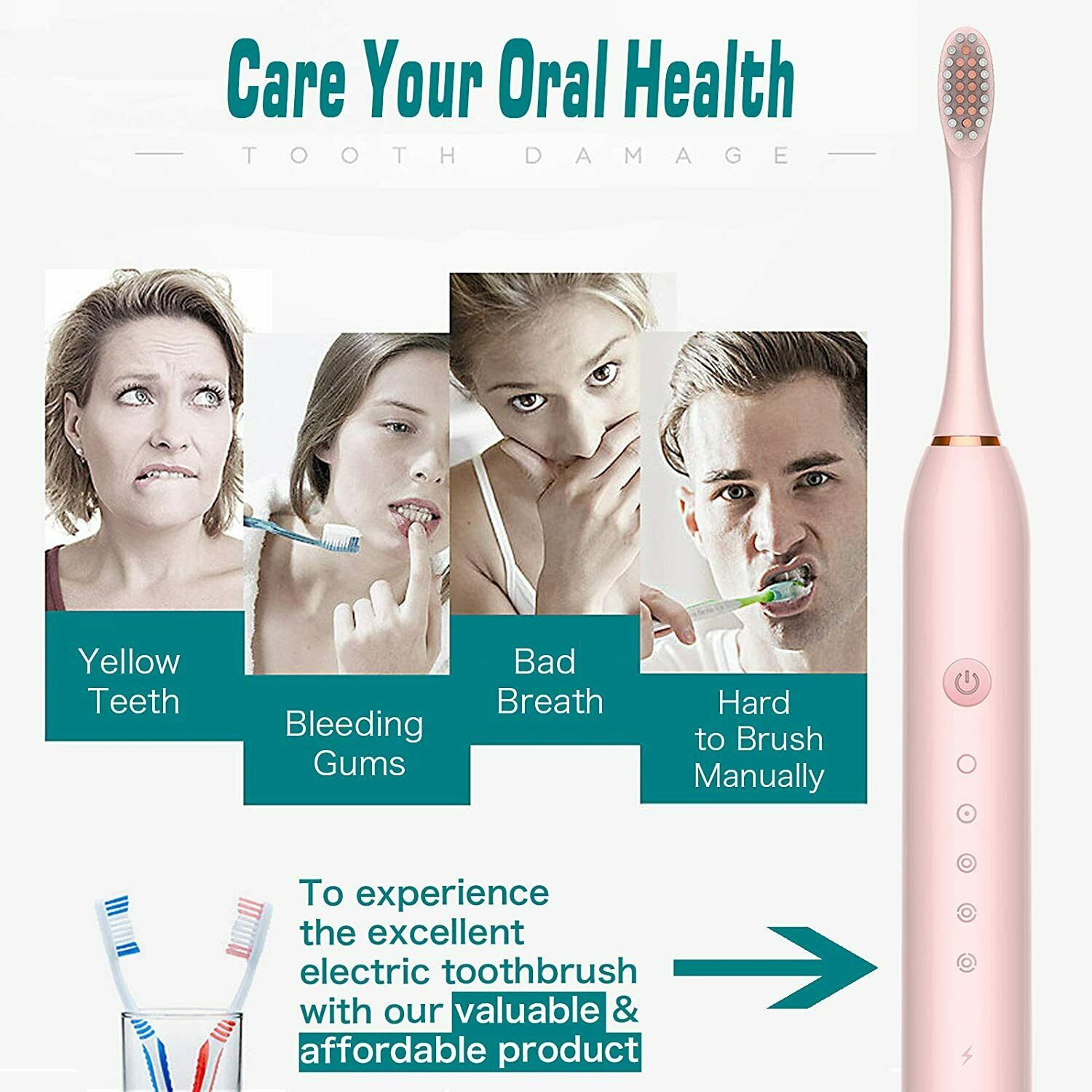 Rechargeable Electric Toothbrush Travel Case 8 Brush Heads Whitening 5 Modes