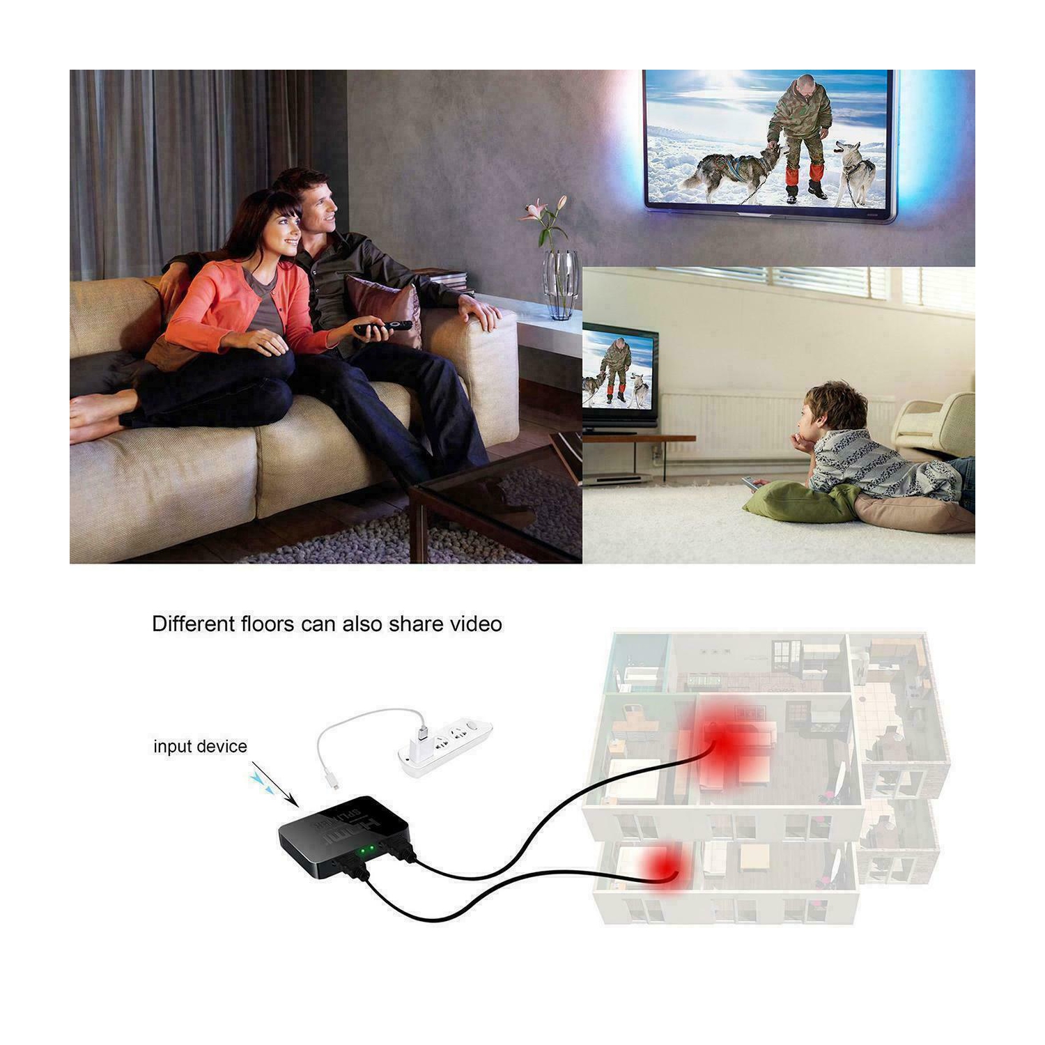 Premium HDMI 1In 2Out 1080P 4K 1X2 HDCP Stripper Splitter Power Signal Amplifier