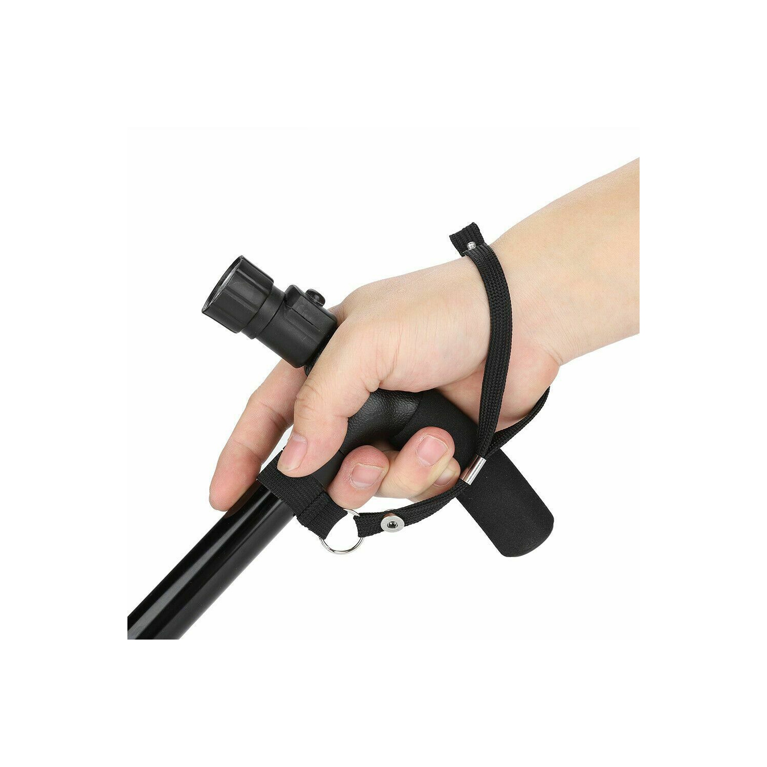 Walking Stick Cane Folding With Light LED Strap Handle Black Metal Adjustable CA