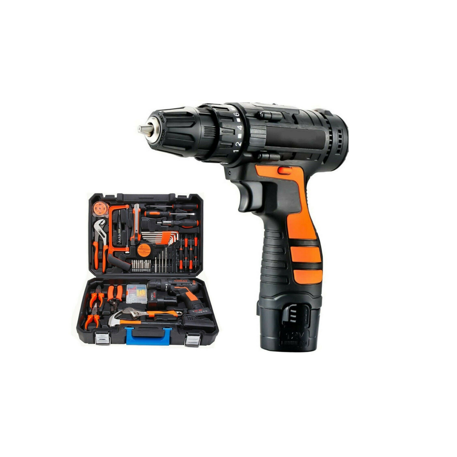 112pcs Power Tool Combo Kit Accessories Toolbox Household cordless Repair wood