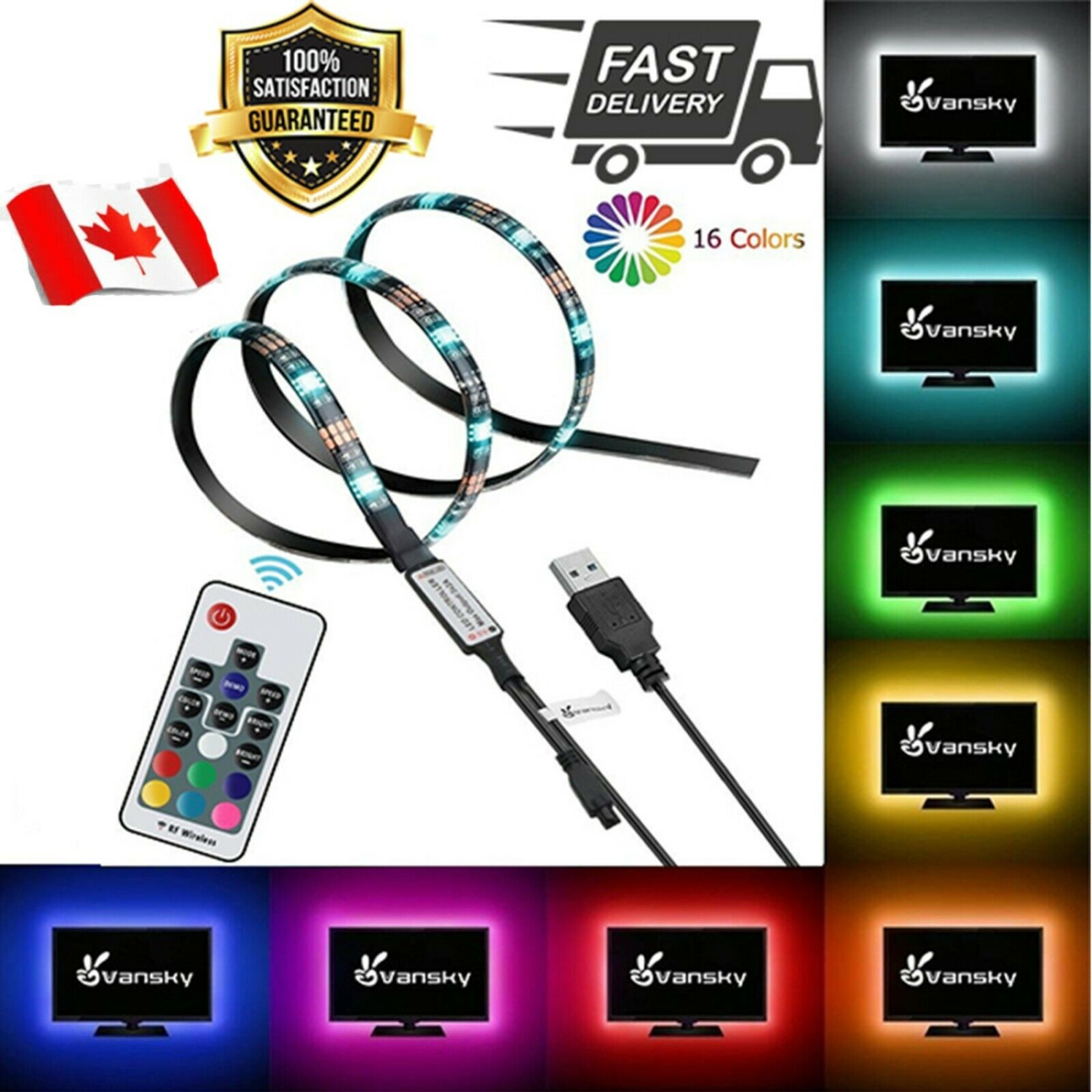 5V USB LED Light RGB 5050 60Led 3M Controller Led Strip Tape Lamp TV Backlight