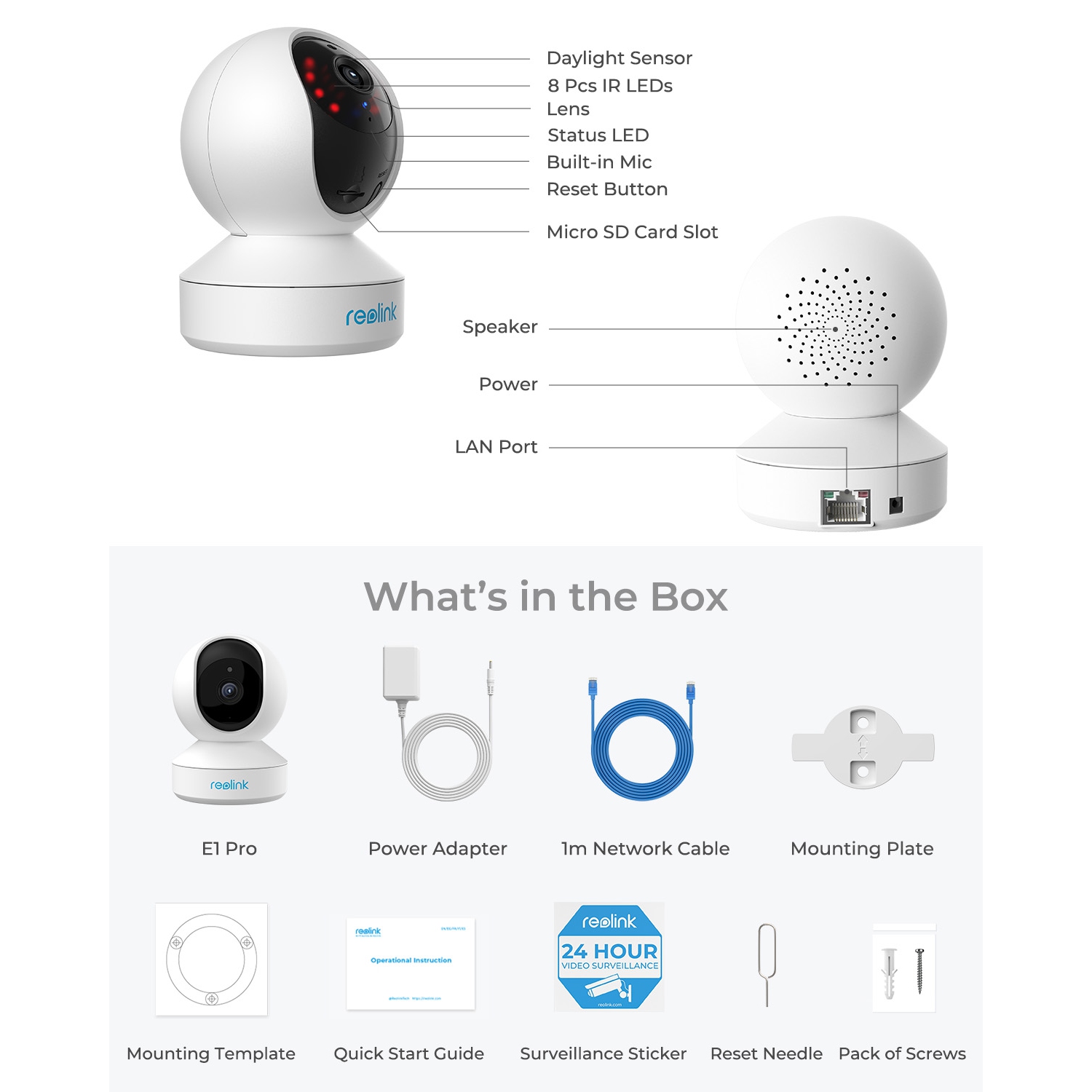 Caméra de surveillance intérieure Wi-Fi PT 2K de Reolink, détection de personne/animal et suivi automatique, Wi-Fi bibande 2,4/5 GHz, audio