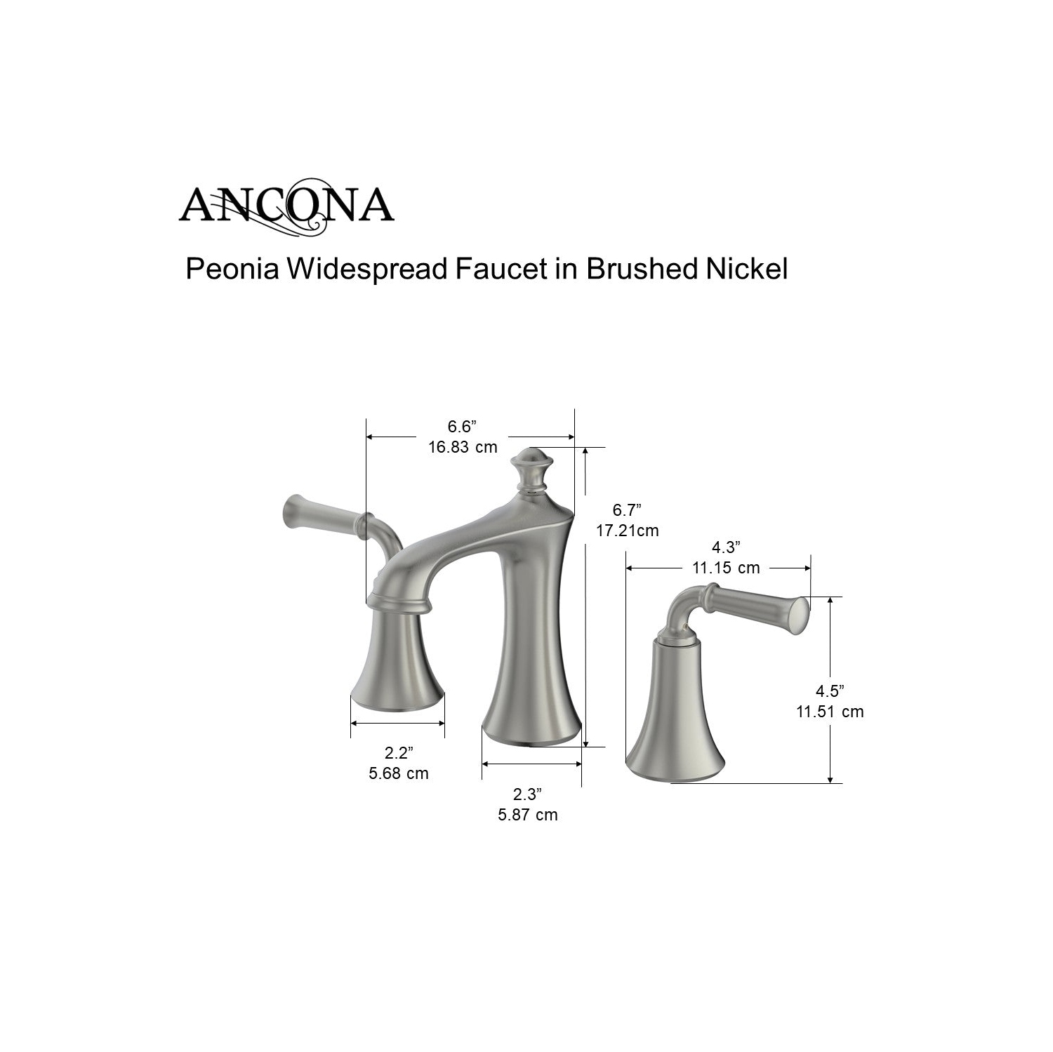 Ancona - Robinet de lavabo Peonia à large entraxe au fini argent brossé