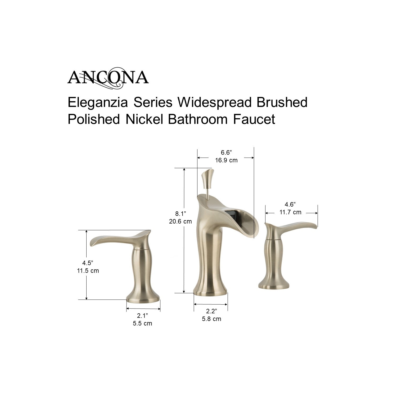 Robinet de salle de bain large Ancona Eleganzia Series, nickel brossé