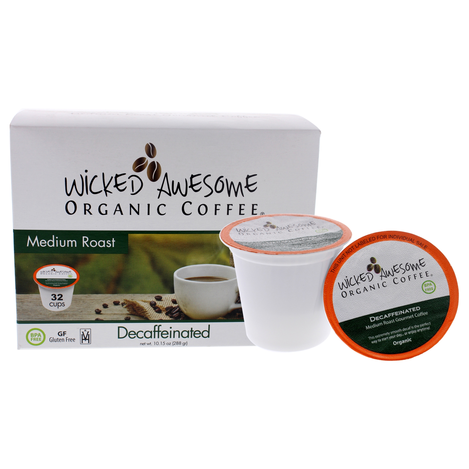 Wicked Awesome Organic Decaffeinated Roast Gourmet Coffee by Bostons Best for Unisex - 32 Cups Coffee