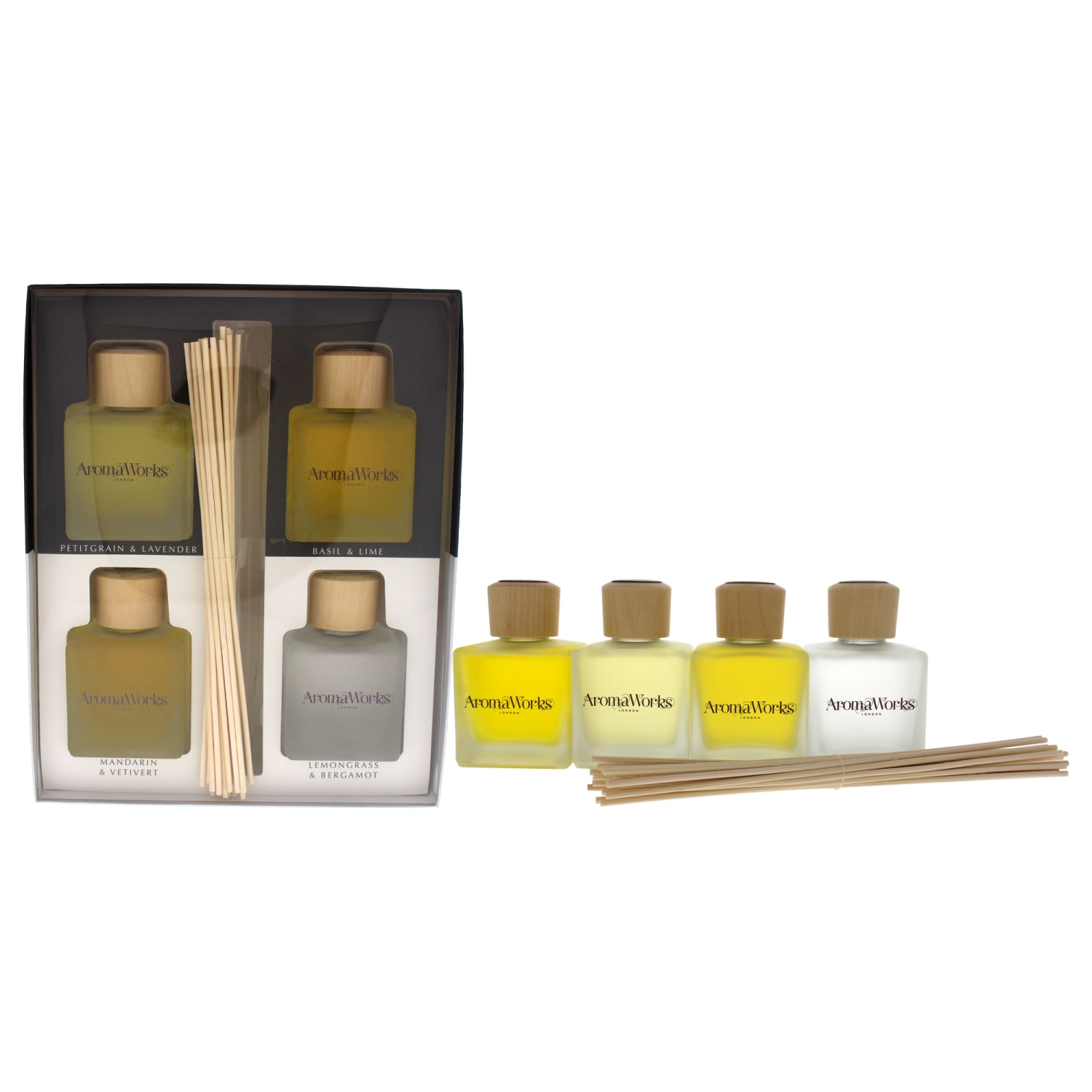 Ensemble de diffuseurs à roseaux à portée lumineuse d’Aromaworks pour unisexe, 4 pièces