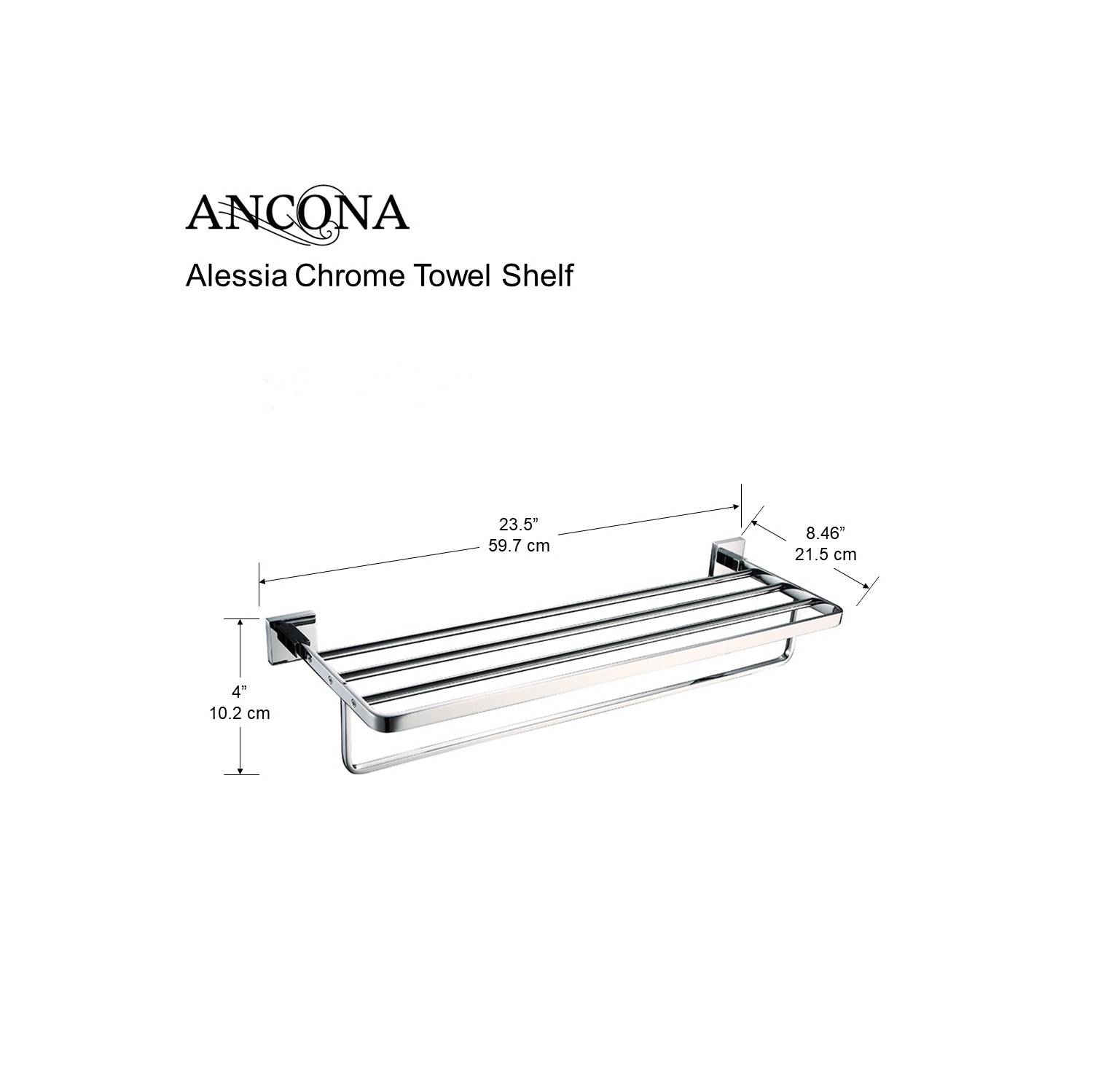 Ancona Alessia Bathroom Towel Shelf in Chrome