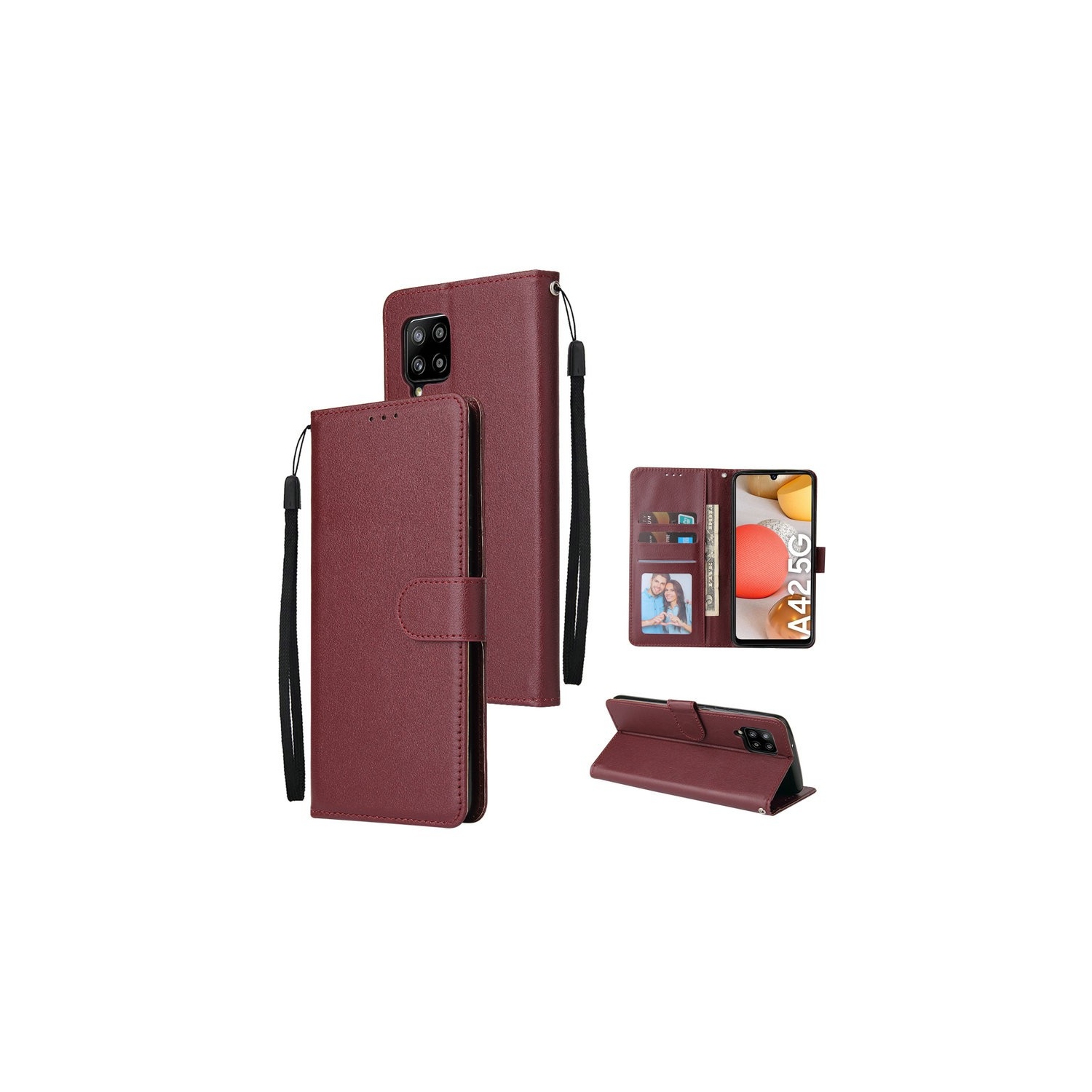 【CSmart】 Magnetic Card Slot Leather Folio Wallet Flip Case Cover for Samsung Galaxy A12 / M12 / F12, Wine