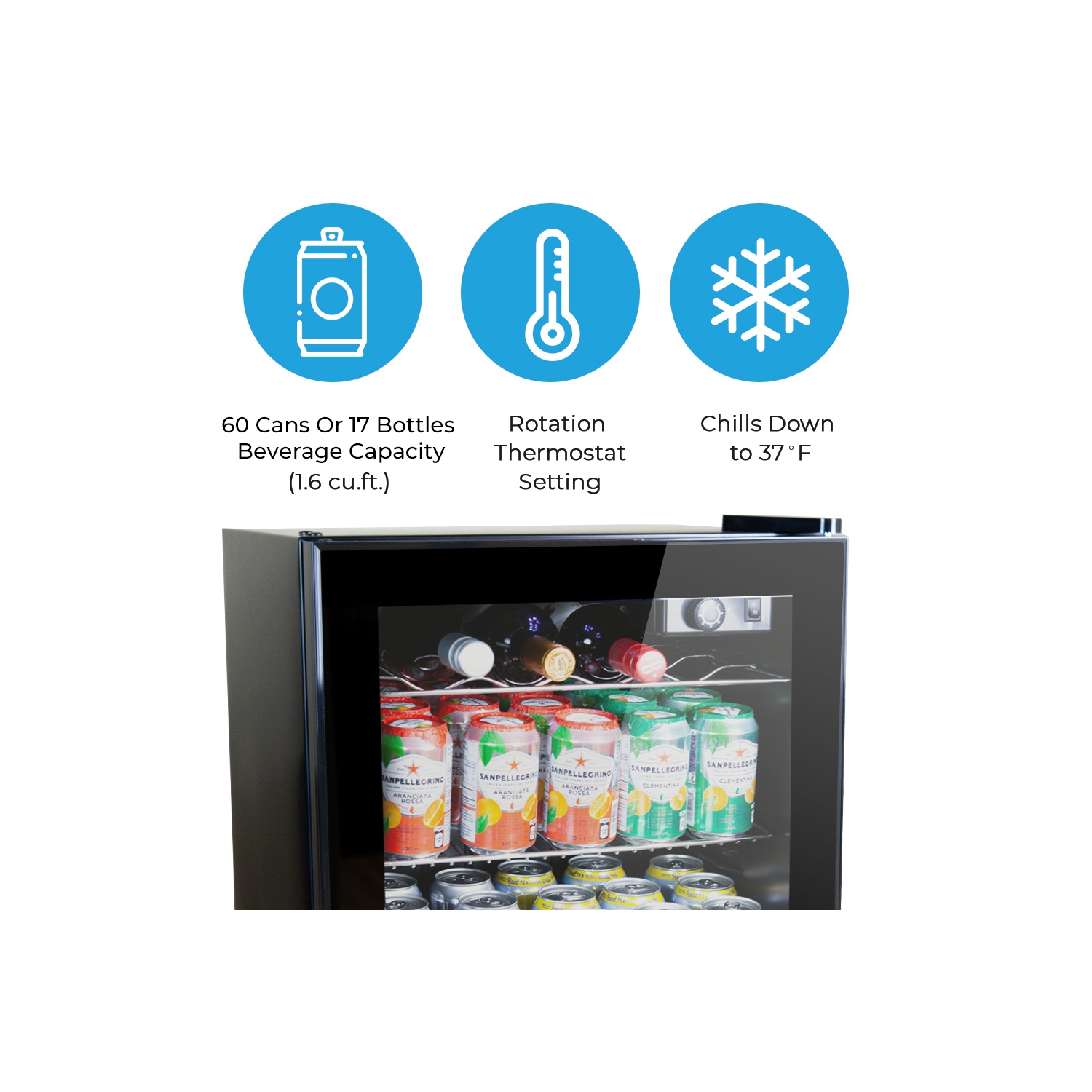 60 Can Wine and Beverage Refrigerator Cooler - Mini Fridge with Reversible Clear Front Glass Door and Thermostat, LED light for Beer Soda Drink