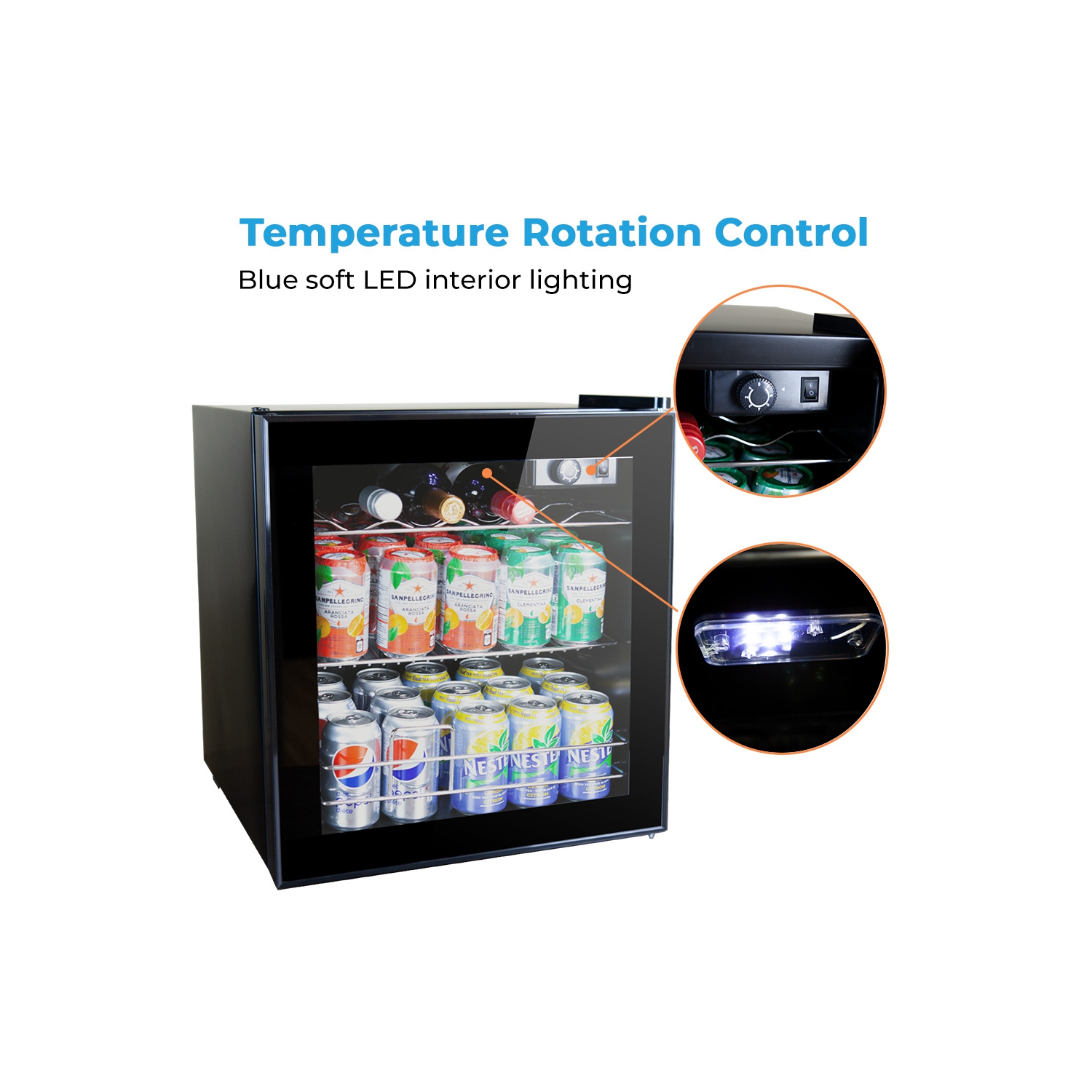 60 Can Wine and Beverage Refrigerator Cooler - Mini Fridge with Reversible Clear Front Glass Door and Thermostat, LED light for Beer Soda Drink