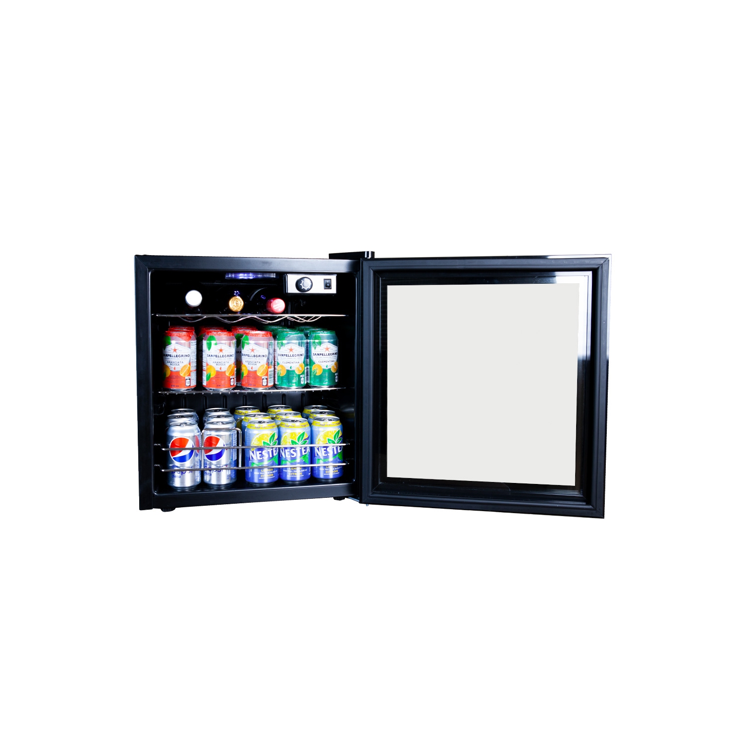 60 Can Wine and Beverage Refrigerator Cooler - Mini Fridge with Reversible Clear Front Glass Door and Thermostat, LED light for Beer Soda Drink