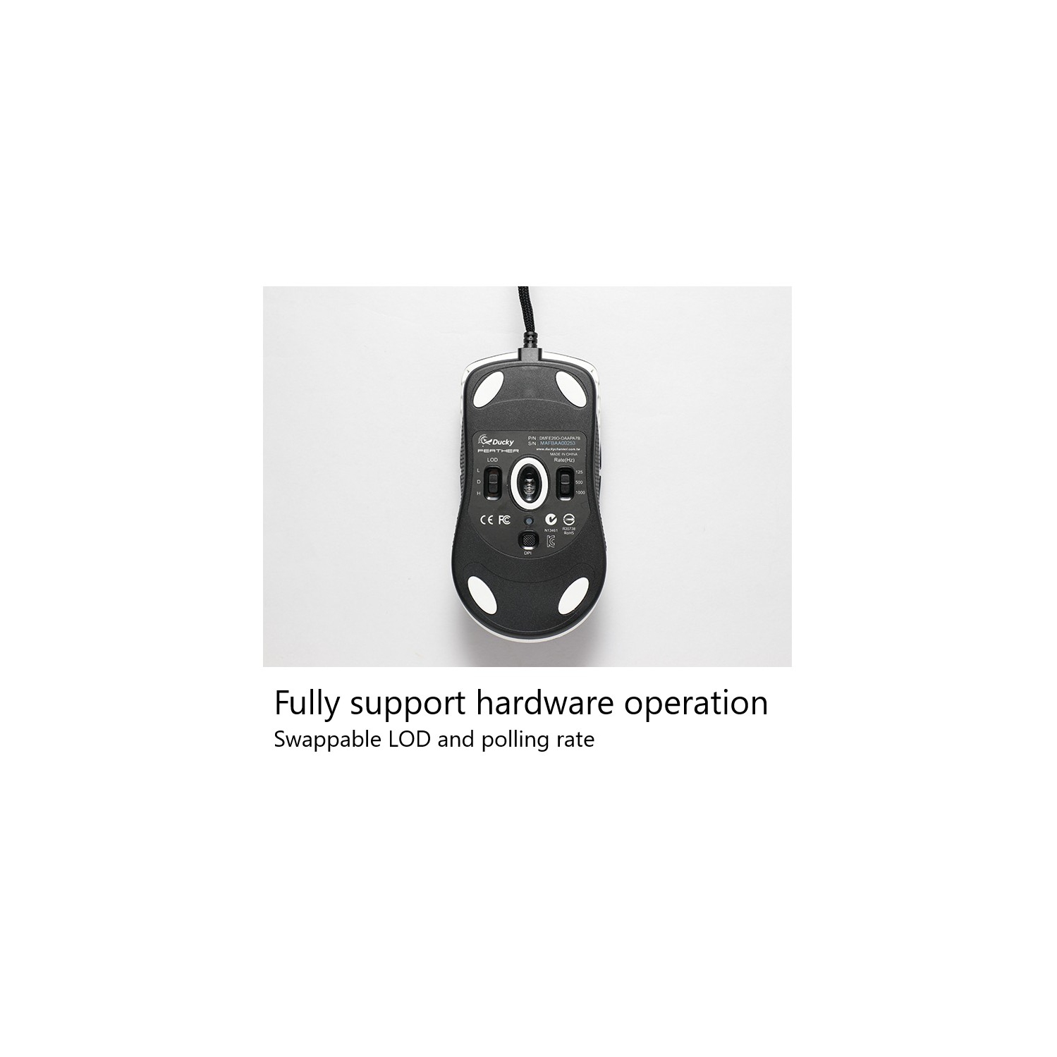 Ducky Feather ARGB Ambidextrous Gaming Mouse Lightweight 65g, Black & White