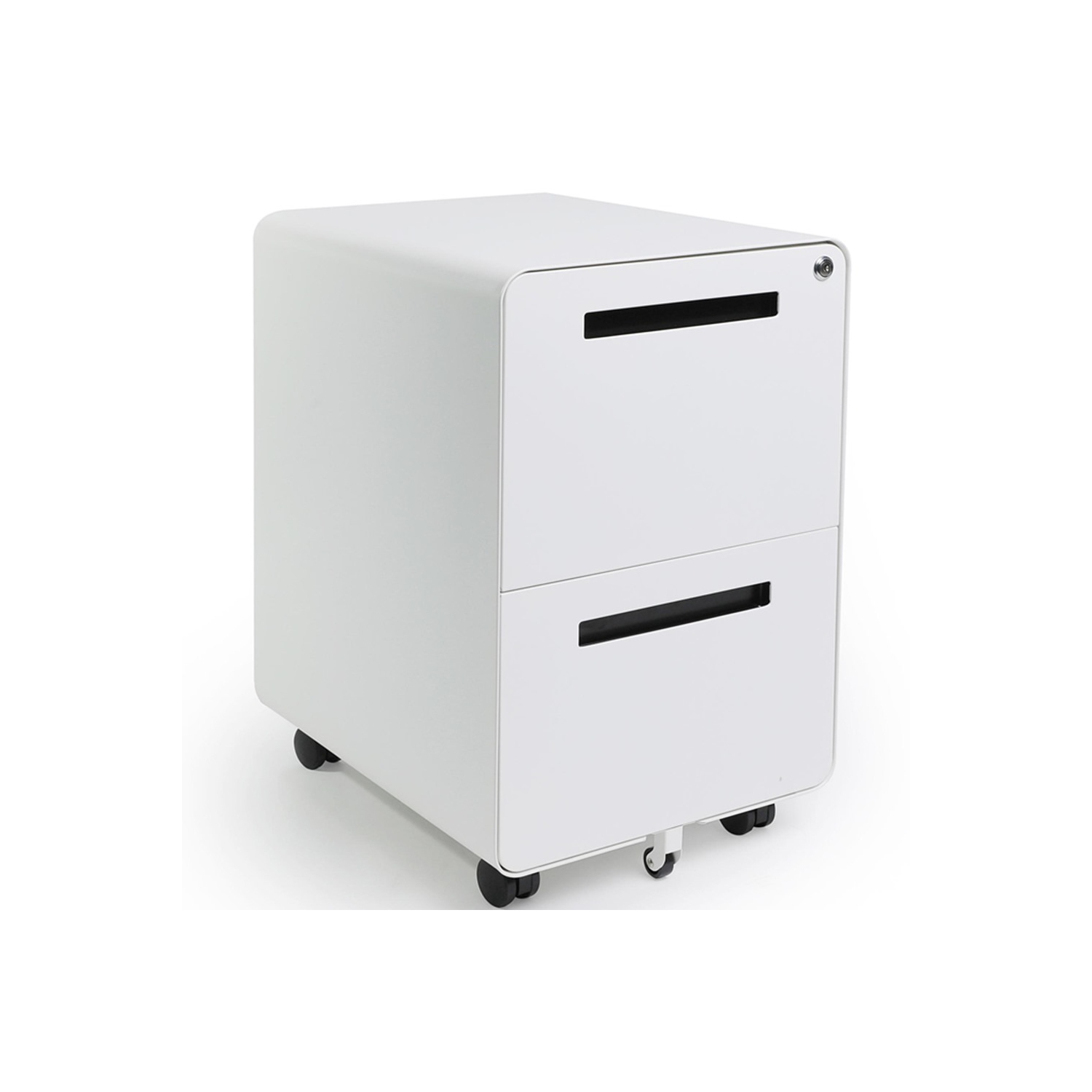 2-Drawer Mobile Steel Pedestal File Cabinet with Lock and Round Edge - Moustache® - White（with 1 x Cabinet，5 x Castors，2 x Keys）Built-in Handle