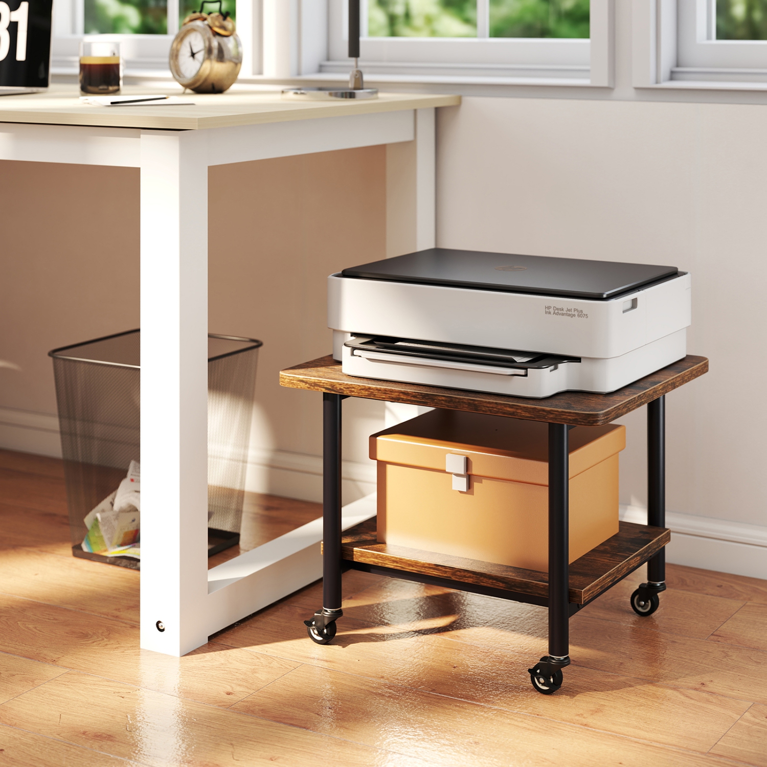 Gymax Under Desk Printer Stand 2-Tier Mobile Printer Table w/ Storage Shelf Lockable Wheels