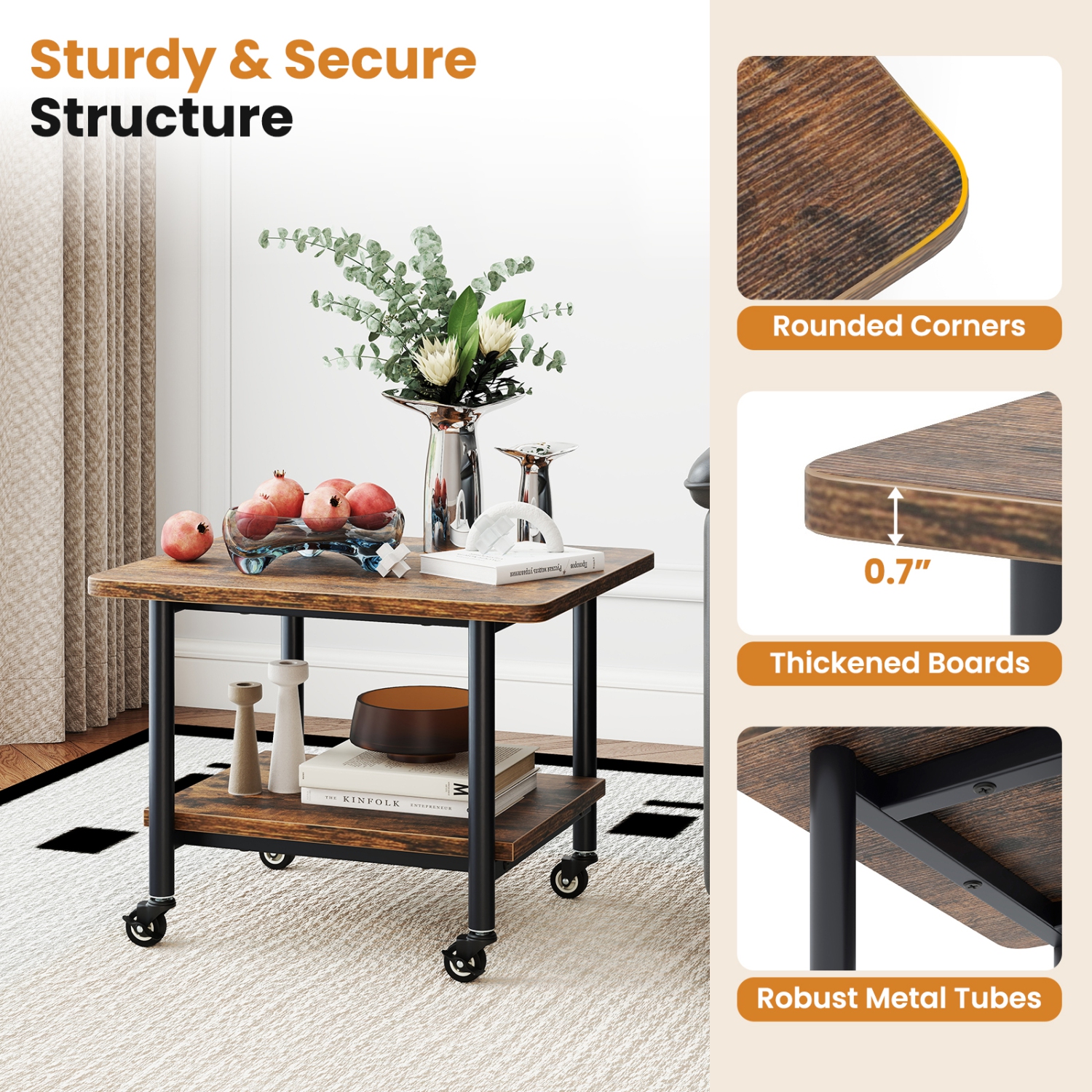 Gymax Under Desk Printer Stand 2-Tier Mobile Printer Table w/ Storage Shelf Lockable Wheels