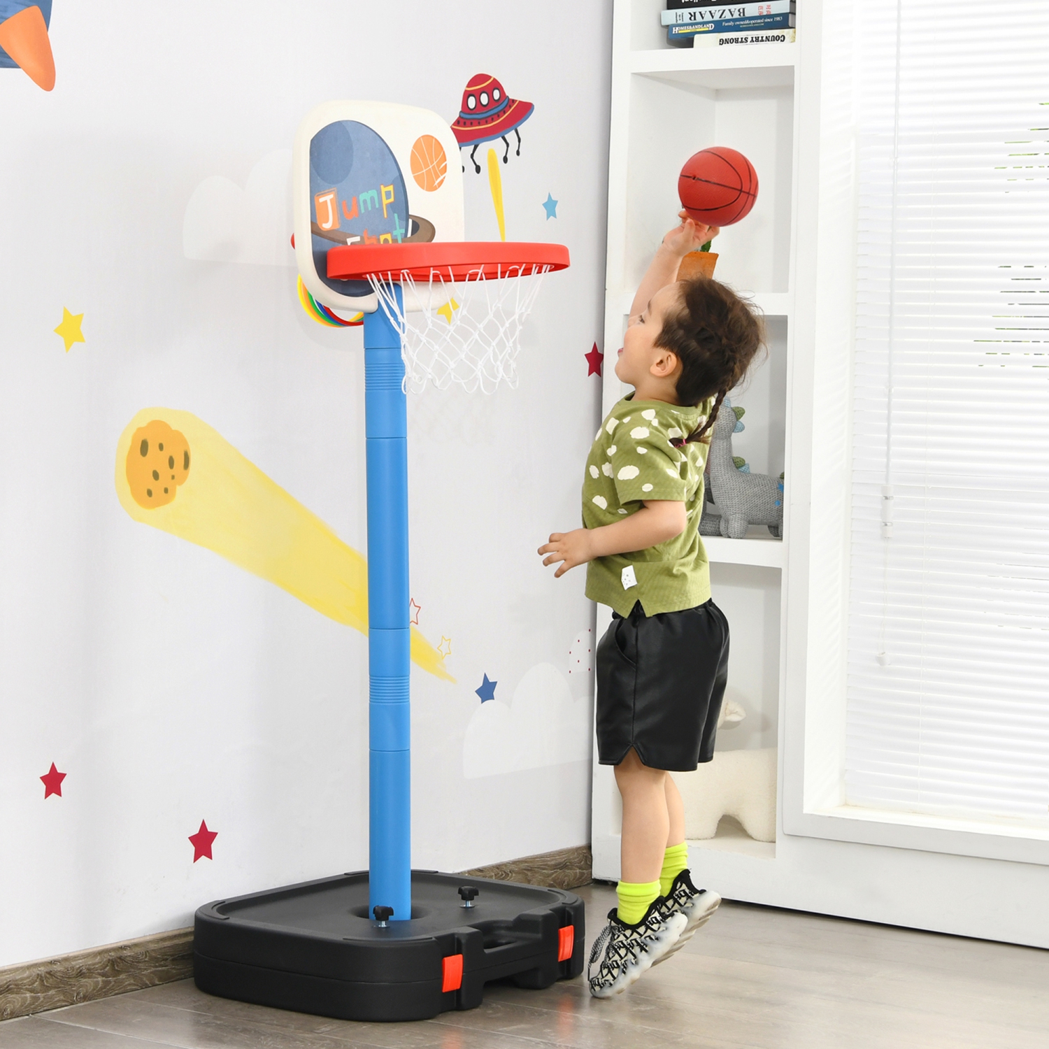 Gymax Portable 2 in 1 Kids Basketball Hoop Stand w/ Ring Toss & Storage Box