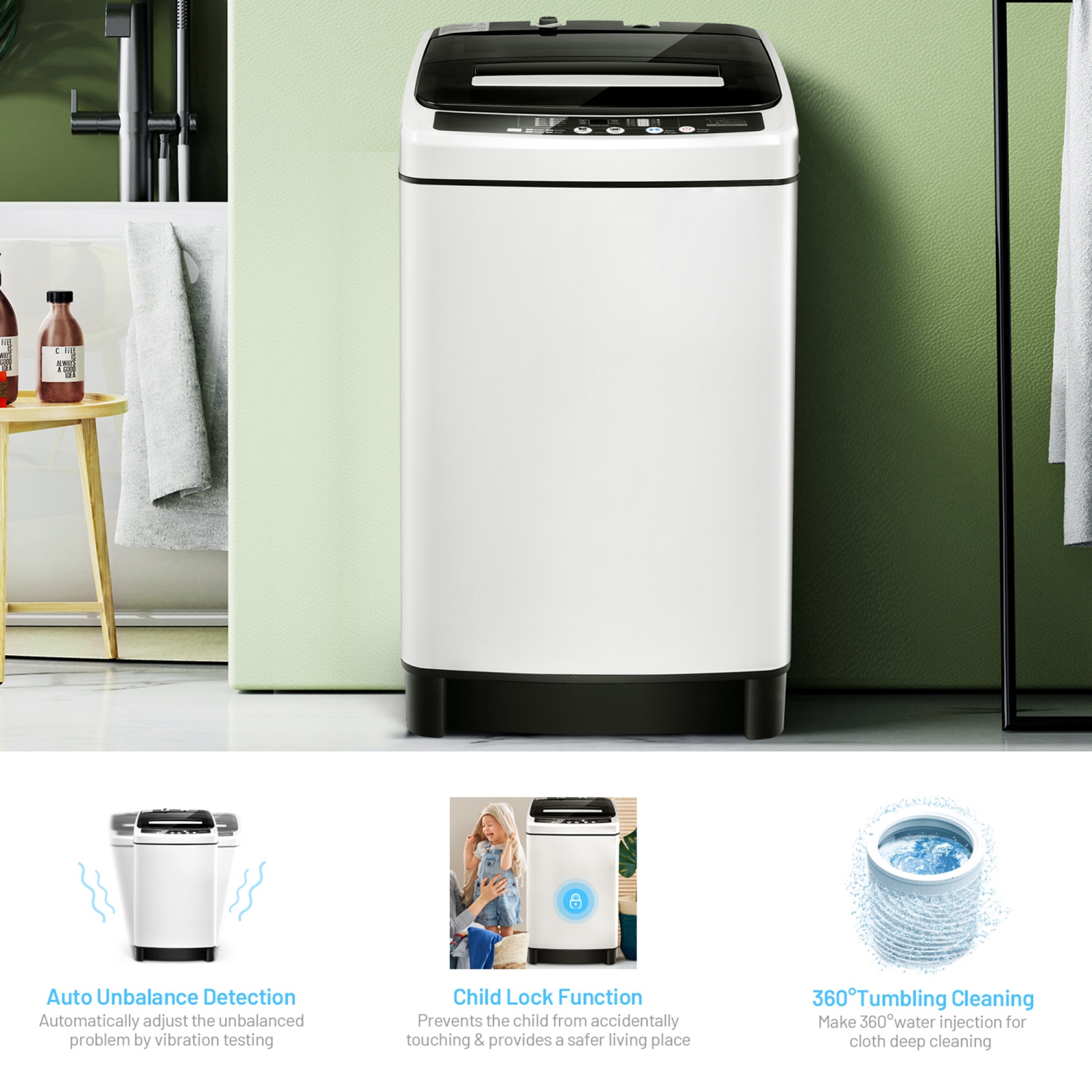 Laveuse-sécheuse compacte entièrement automatique de Gymax avec capacité de 11 lb