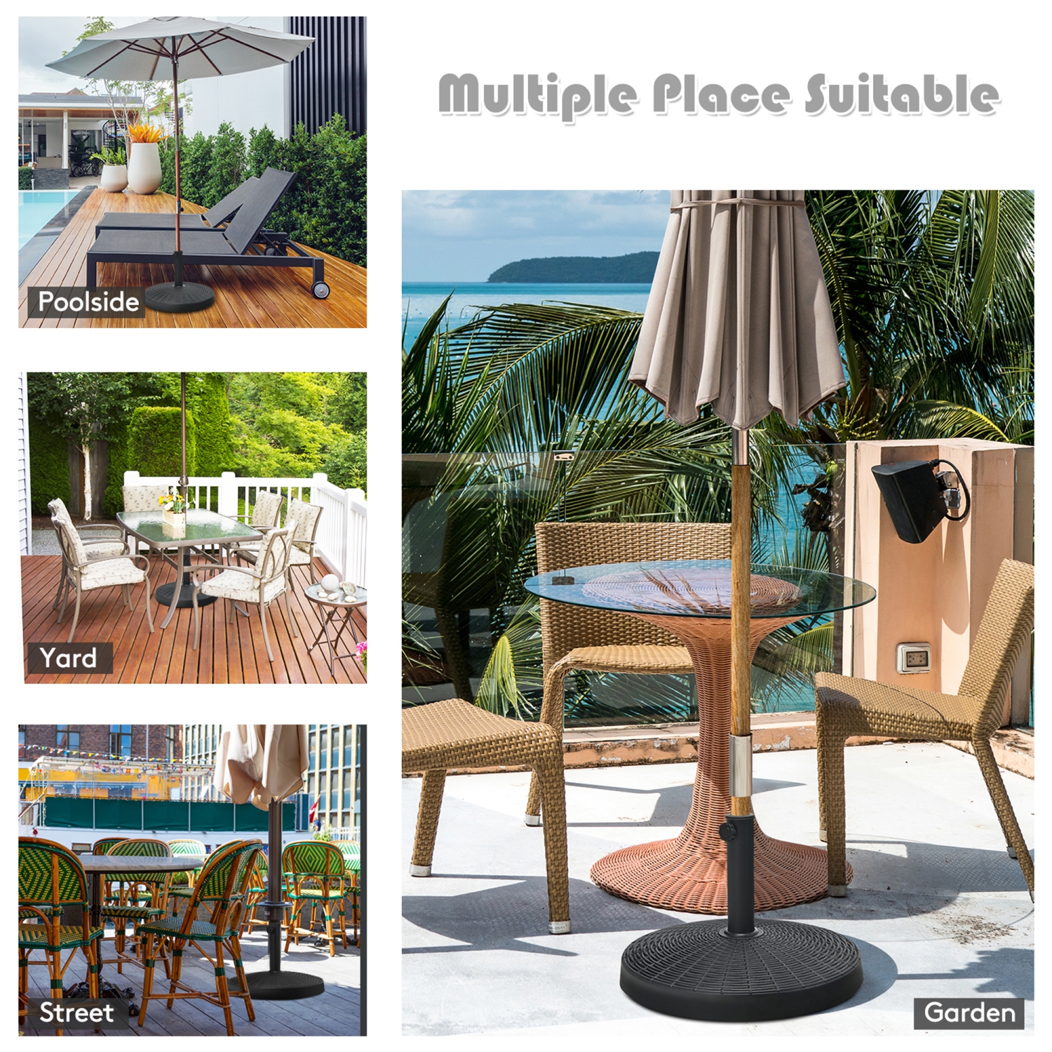 Gymax 49 lbs Round Resin Patio Umbrella Base Stand Holder w/ Adjustable Knob