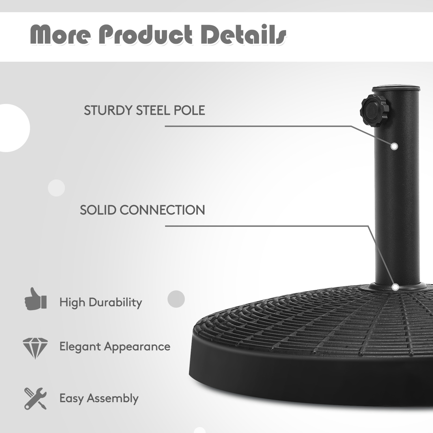 Gymax 49 lbs Round Resin Patio Umbrella Base Stand Holder w/ Adjustable Knob