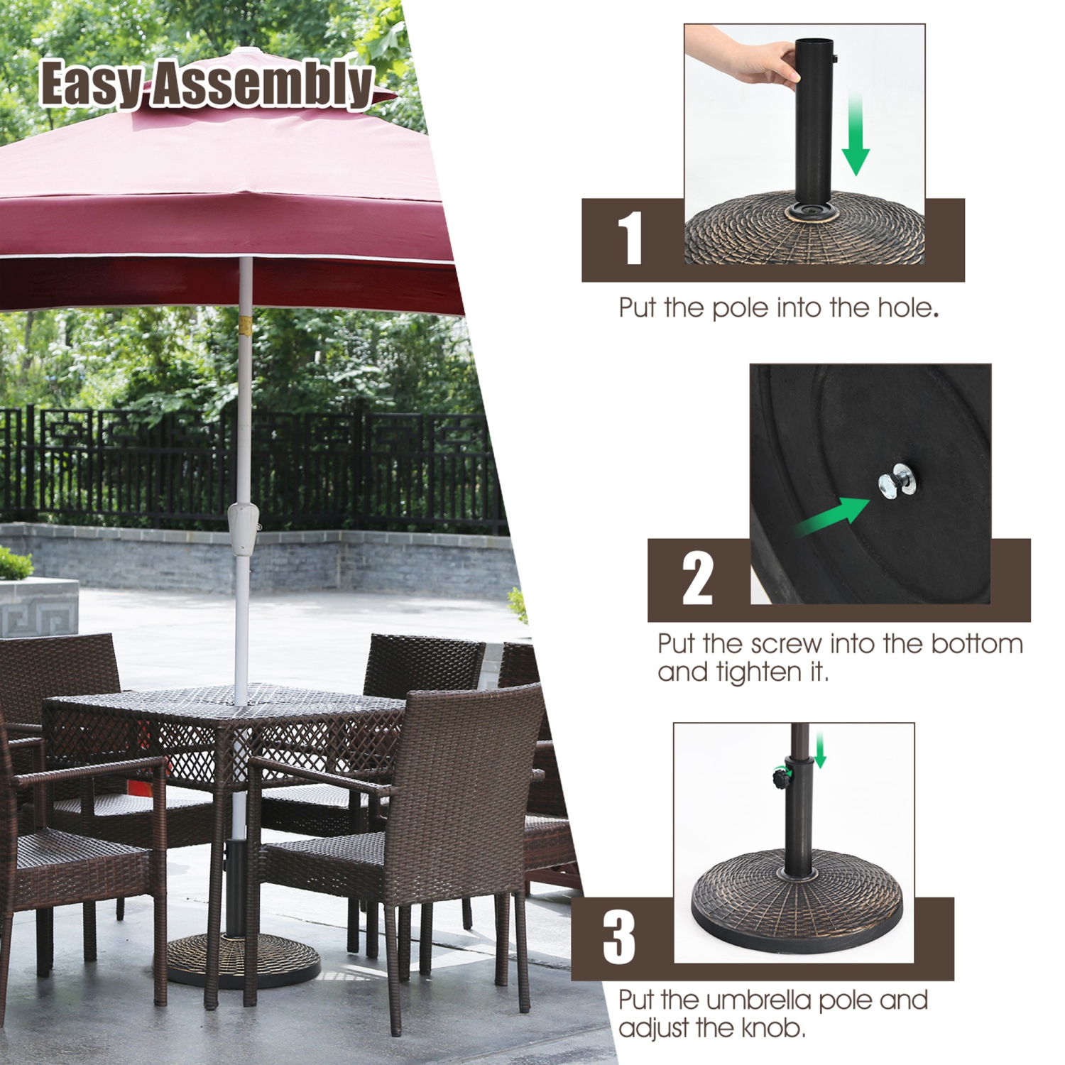 Gymax 22 lbs Round Resin Patio Umbrella Base Stand Holder w/ Adjustable Knob