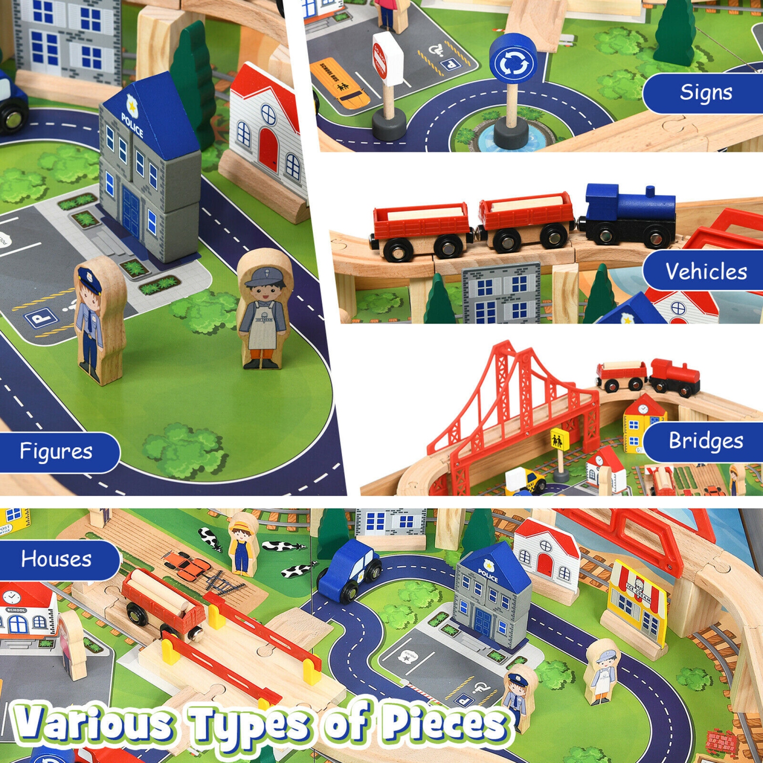 Gymax Table de Jeu de Chemin de Fer pour Enfants, Jeu de train comprenant 100 pièces et Tiroir de Rangement