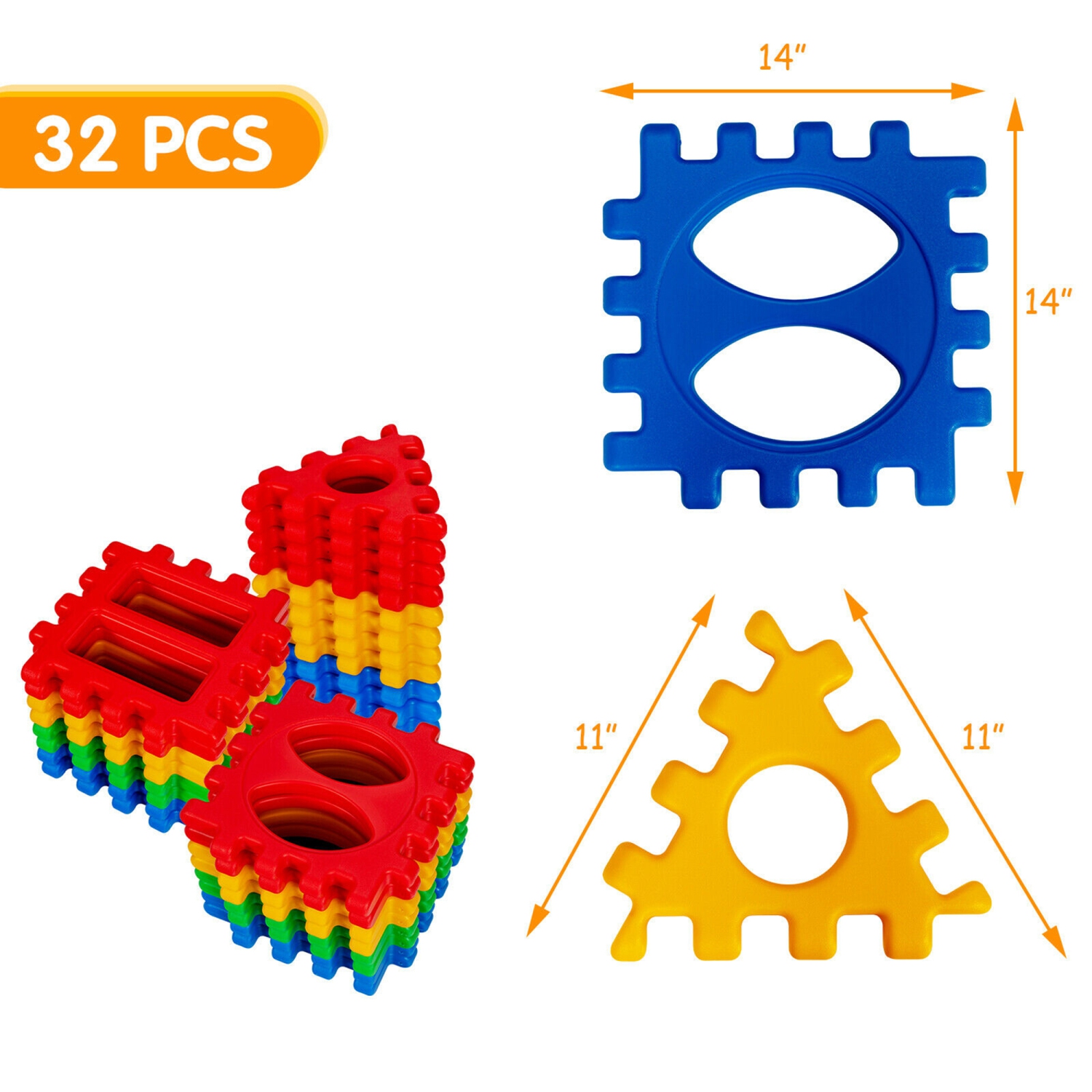 Gymax 32 Pieces Big Waffle Block Set Kids Educational Stacking Building Toy
