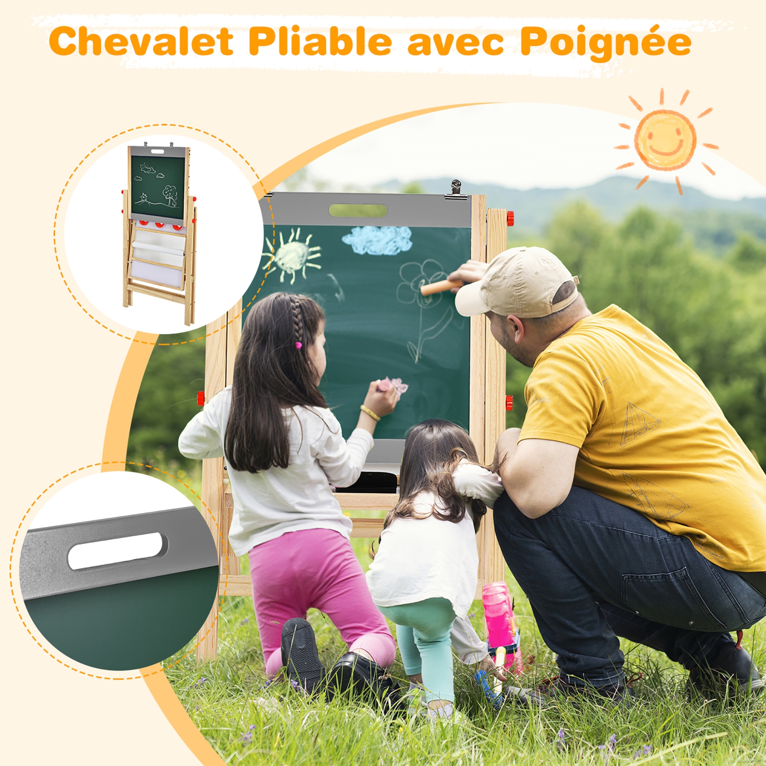 Gymax – chevalet d’art pour enfants avec tableau blanc et tableau noir double face en rouleau de papier