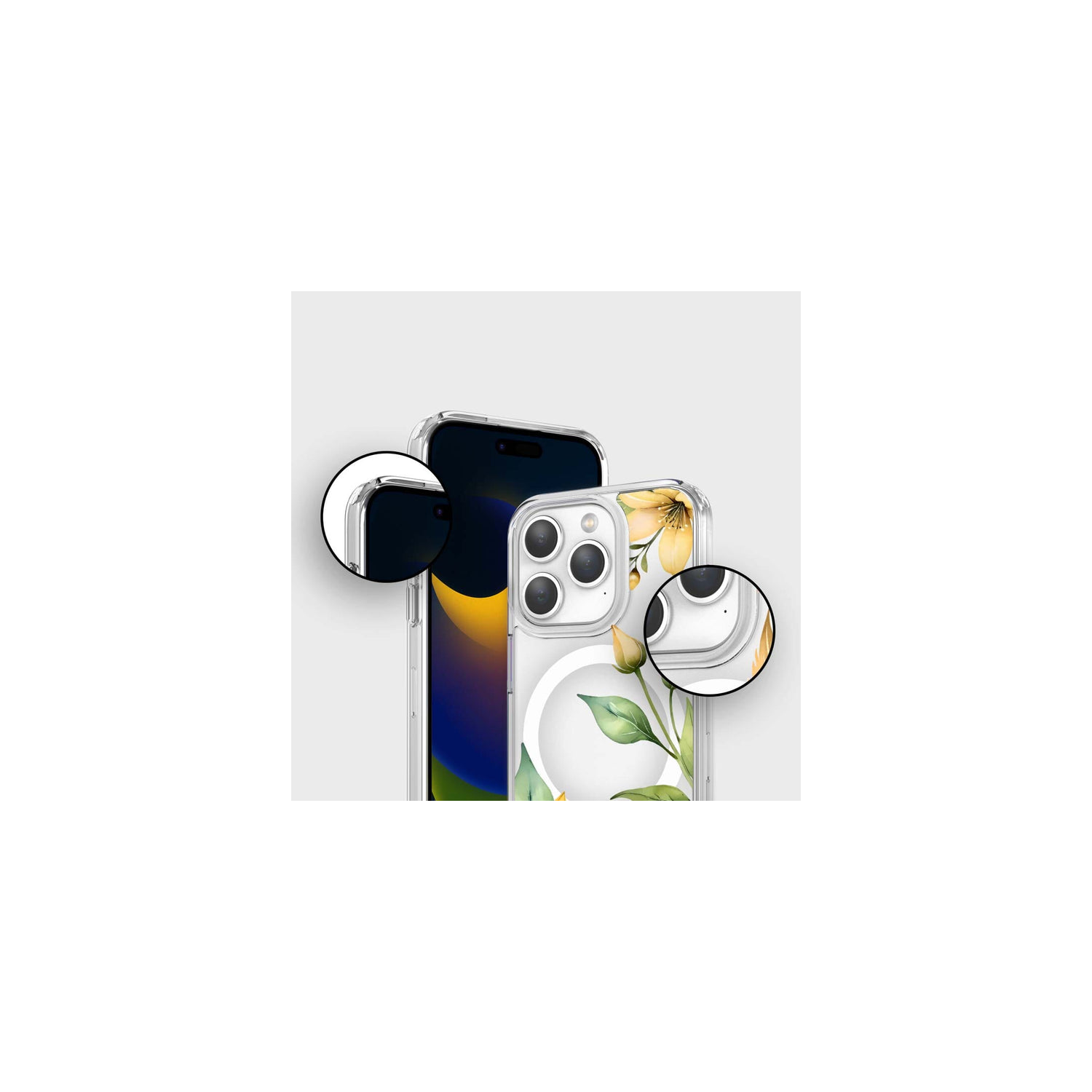 MagSafe iPhone 15 Pro Max Yellow Wildflower Clear Case