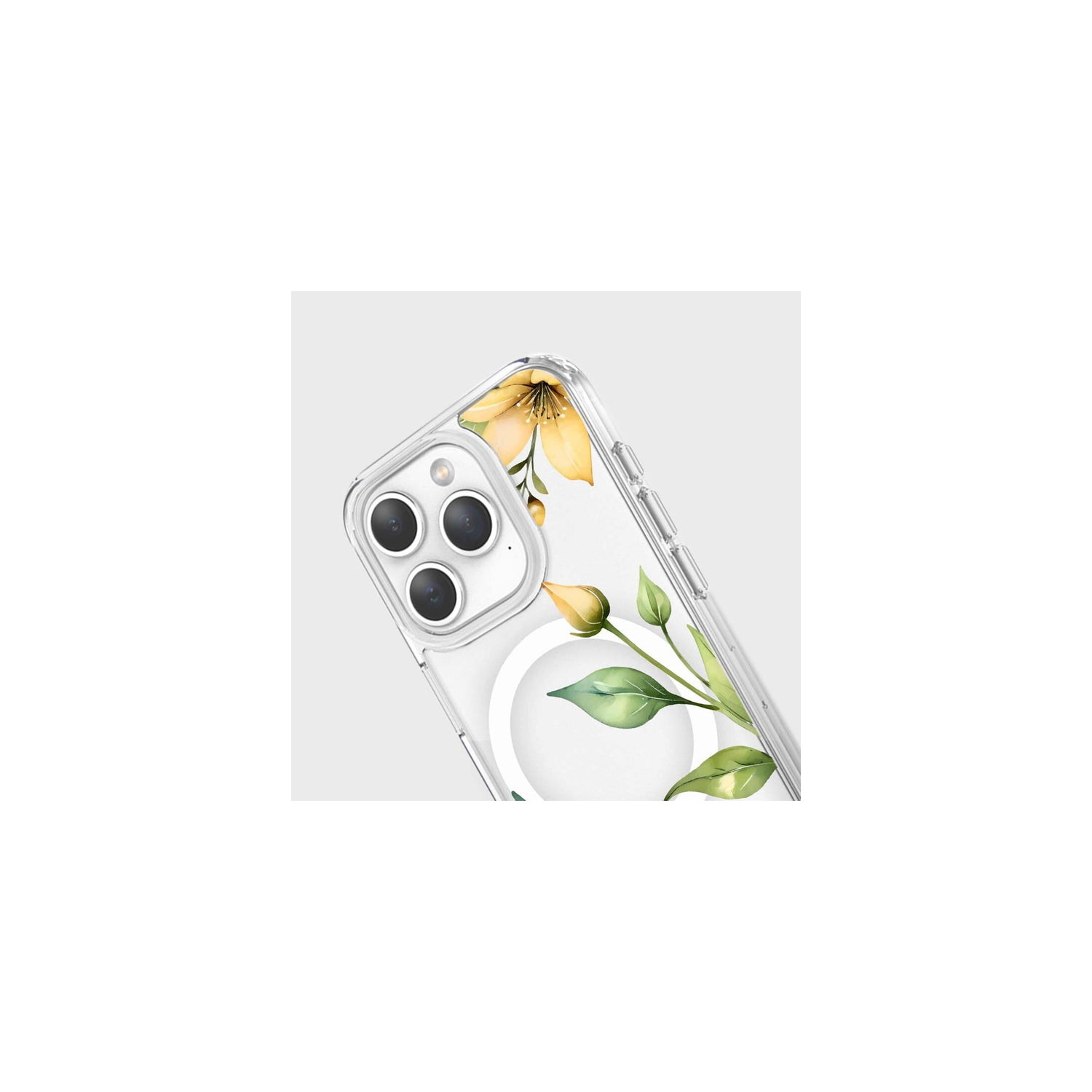 MagSafe iPhone 15 Pro Max Yellow Wildflower Clear Case