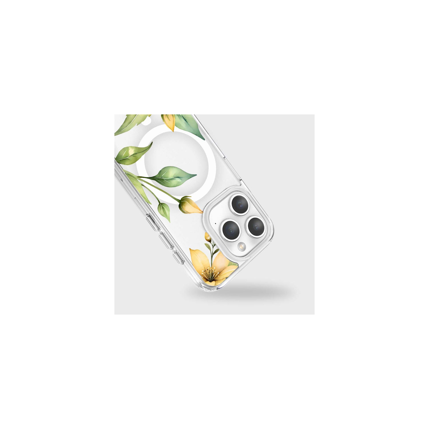 MagSafe iPhone 15 Pro Max Yellow Wildflower Clear Case