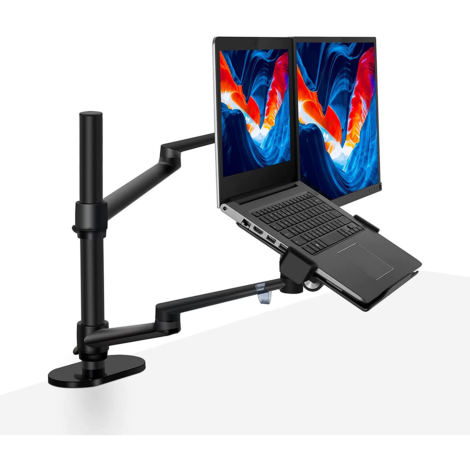 Moniteur convertible 2-en-1 avec support pour ordinateur portatif OU support de bureau pour deux moniteurs, pour moniteurs de 15-32 po et portables