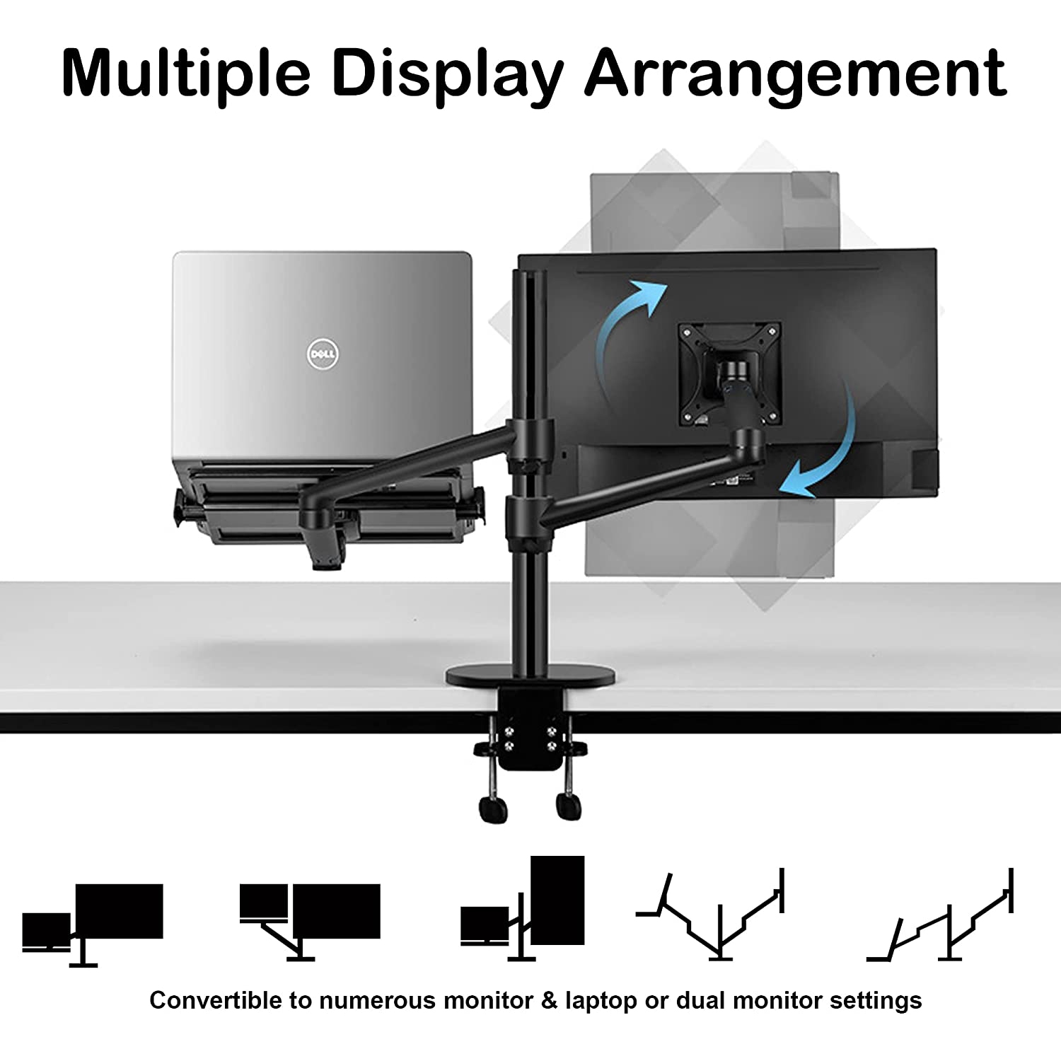 Moniteur convertible 2-en-1 avec support pour ordinateur portatif OU support de bureau pour deux moniteurs, pour moniteurs de 15-32 po et portables