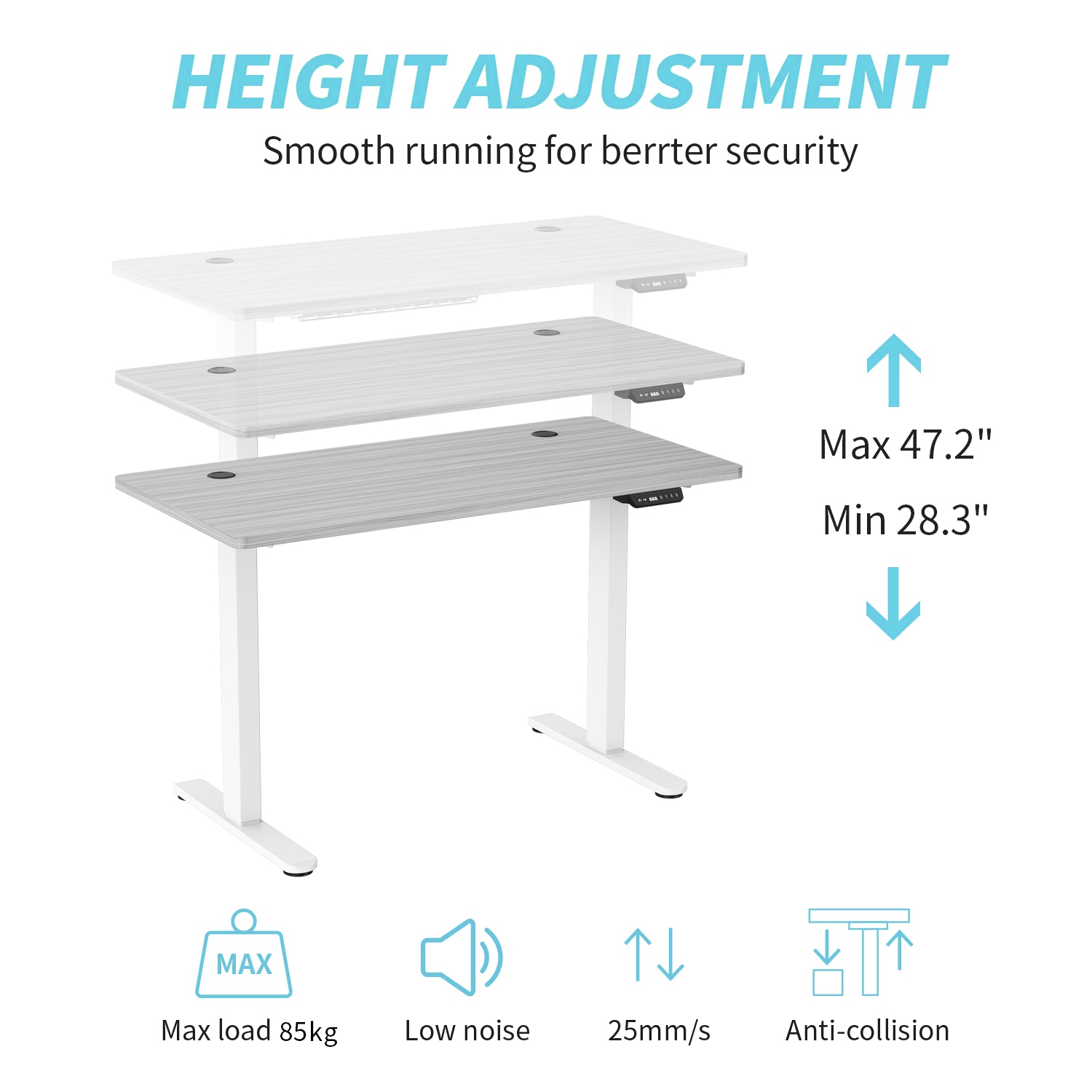 SHOPPINGALL Dual Motor Height Adjustable Electric sit to Standing Desk 48 x 24 Inch Tabletop, 3 Memory Preset Button Controller - SA-GHED122D-1P